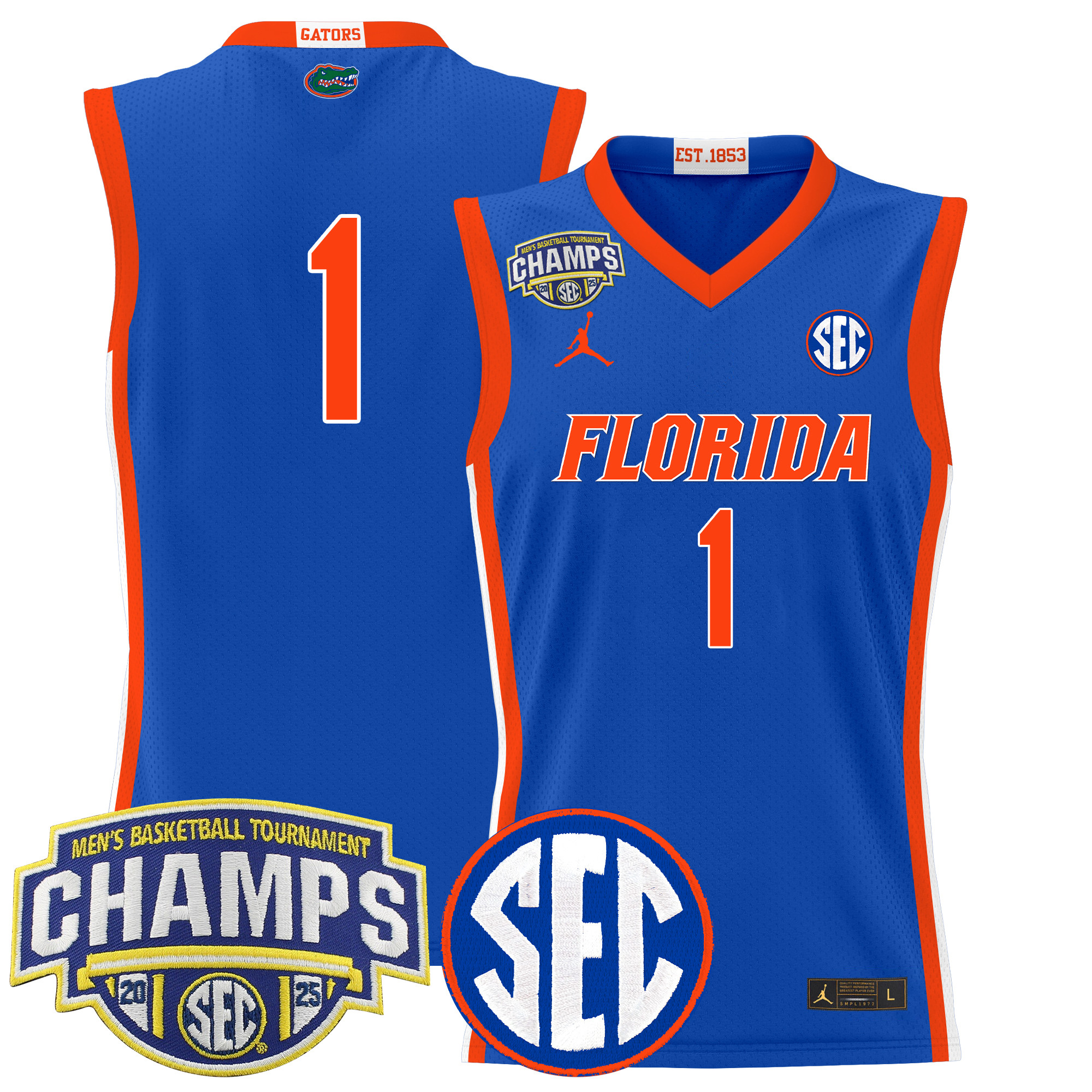 #1 Team Men's Florida Gators 2025 SEC Conference Tournament Champions Basketball Royal Jersey - All Stitched