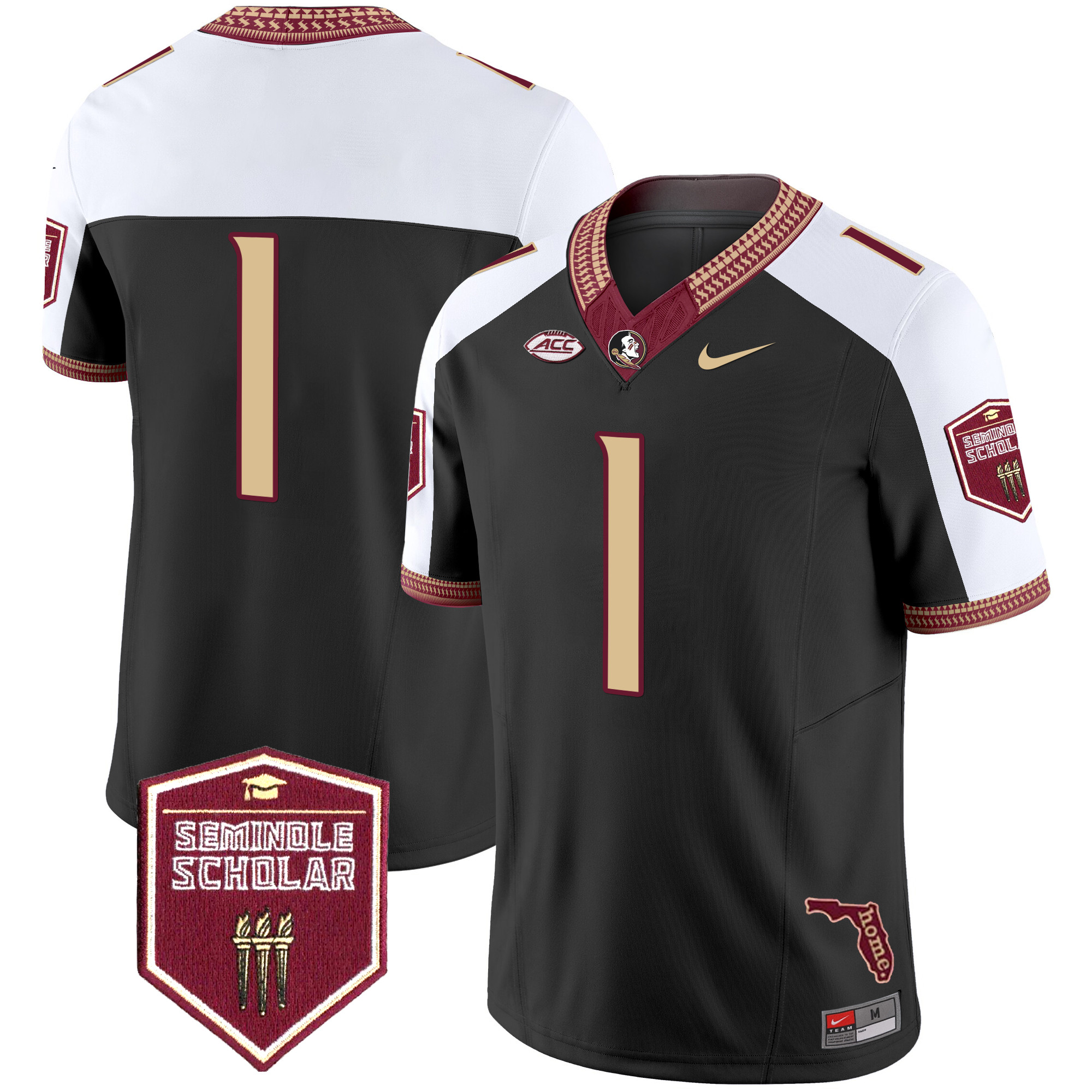 #1 Team Men's Florida State Seminoles 2025 Seminole Scholar Patch Vapor Limited Black Alternate Jersey - All Stitched