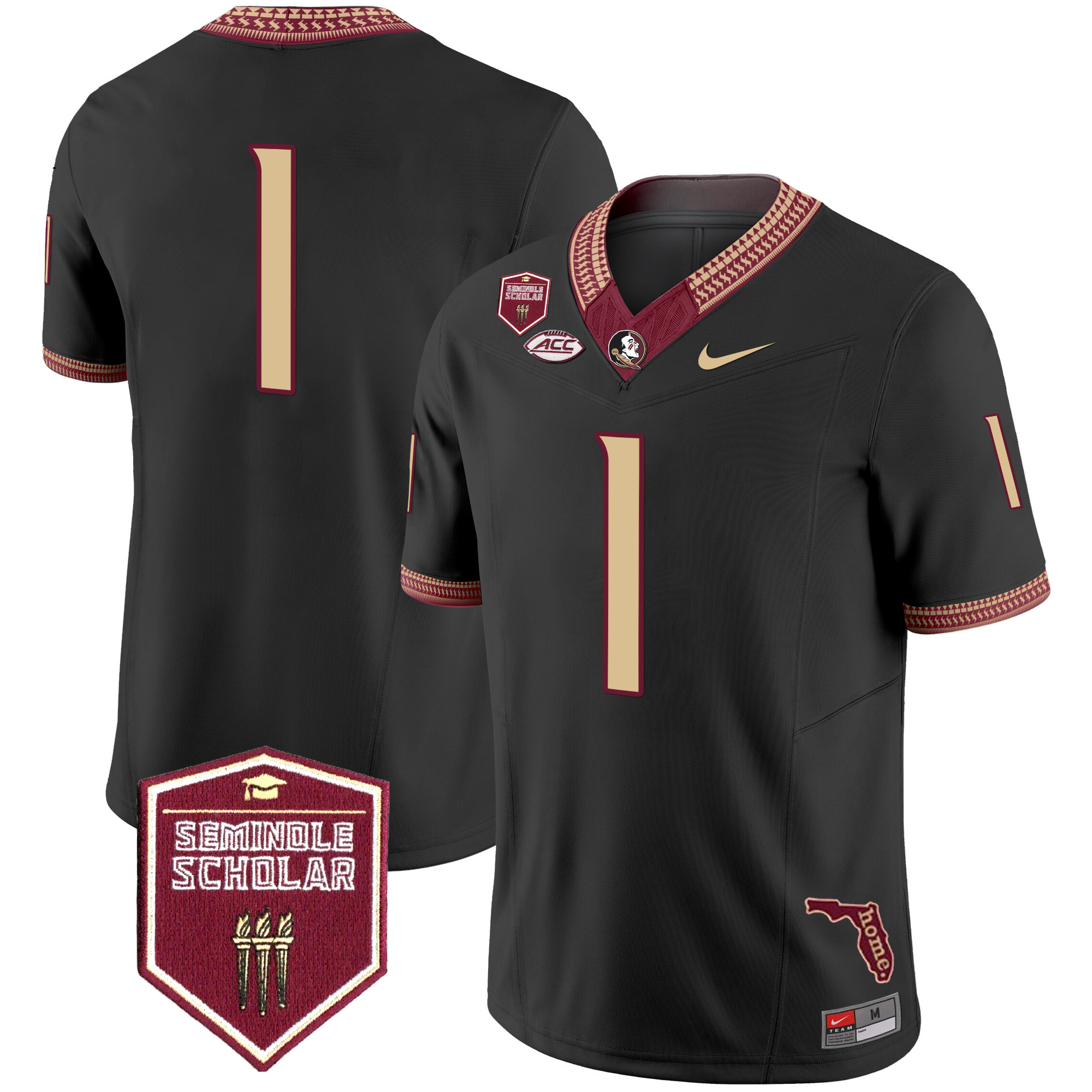 #1 Team Men's Florida State Seminoles 2025 Seminole Scholar Patch Vapor Limited Black Jersey - All Stitched