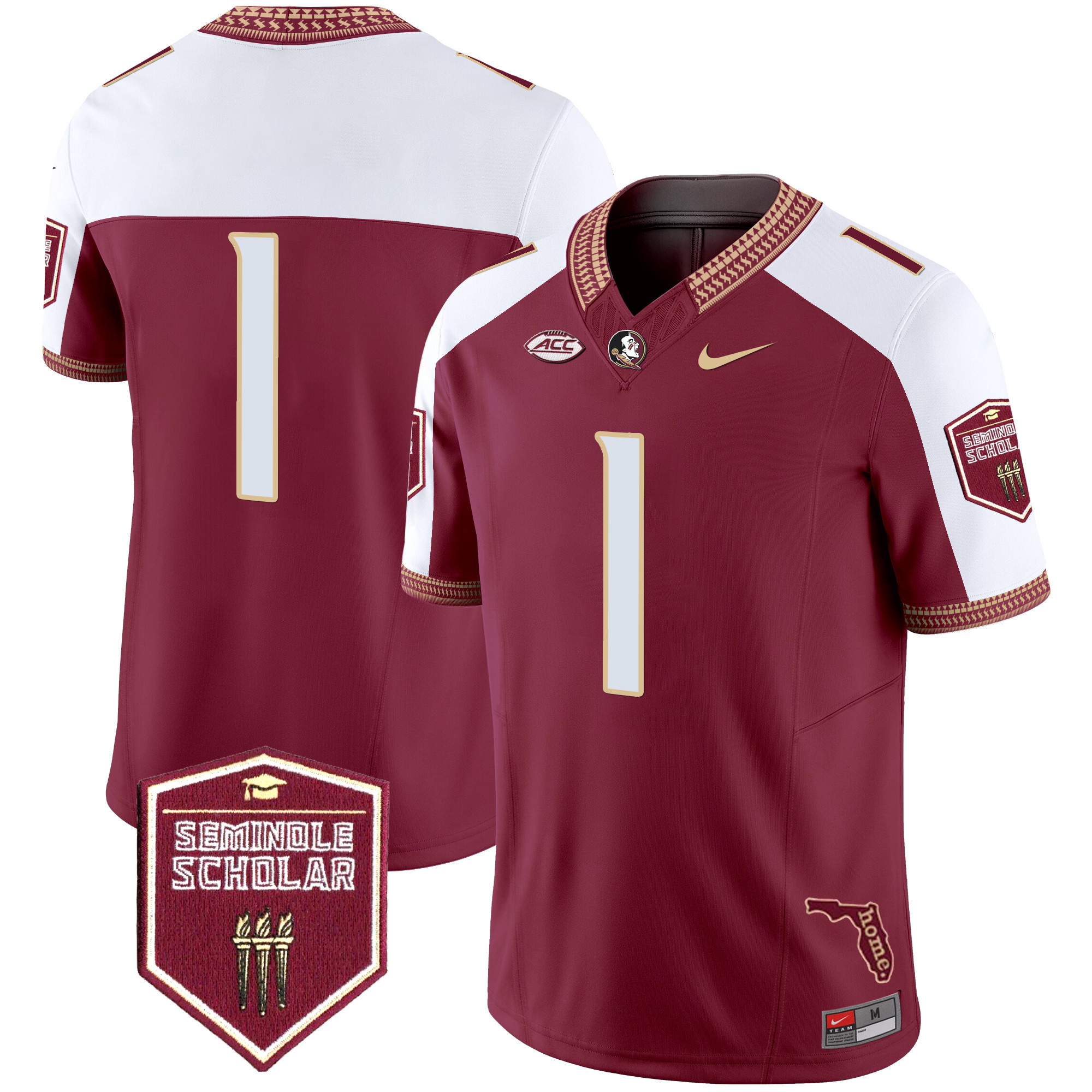 #1 Team Men's Florida State Seminoles 2025 Seminole Scholar Patch Vapor Limited Garnet Alternate Jersey - All Stitched