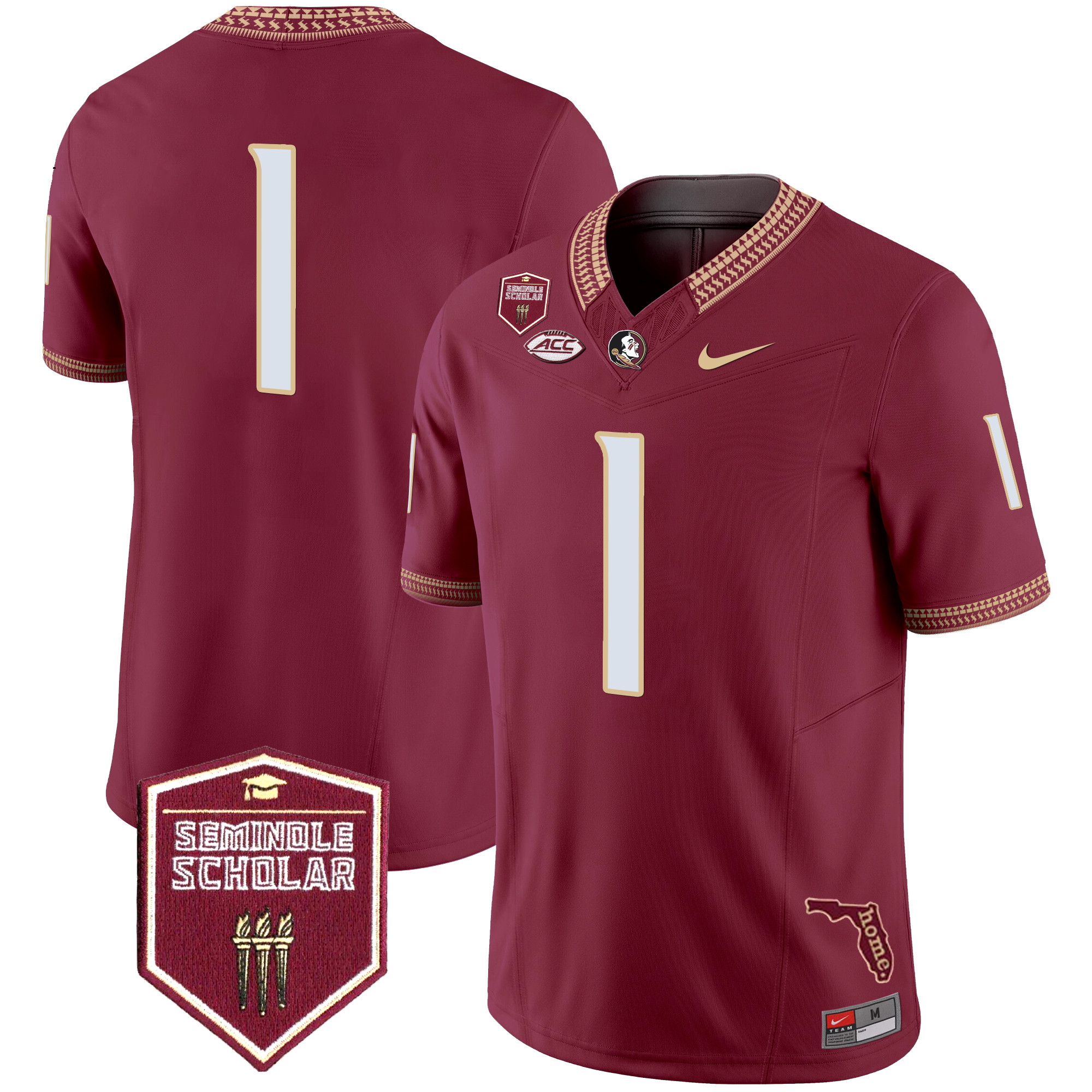 #1 Team Men's Florida State Seminoles 2025 Seminole Scholar Patch Vapor Limited Garnet Jersey - All Stitched