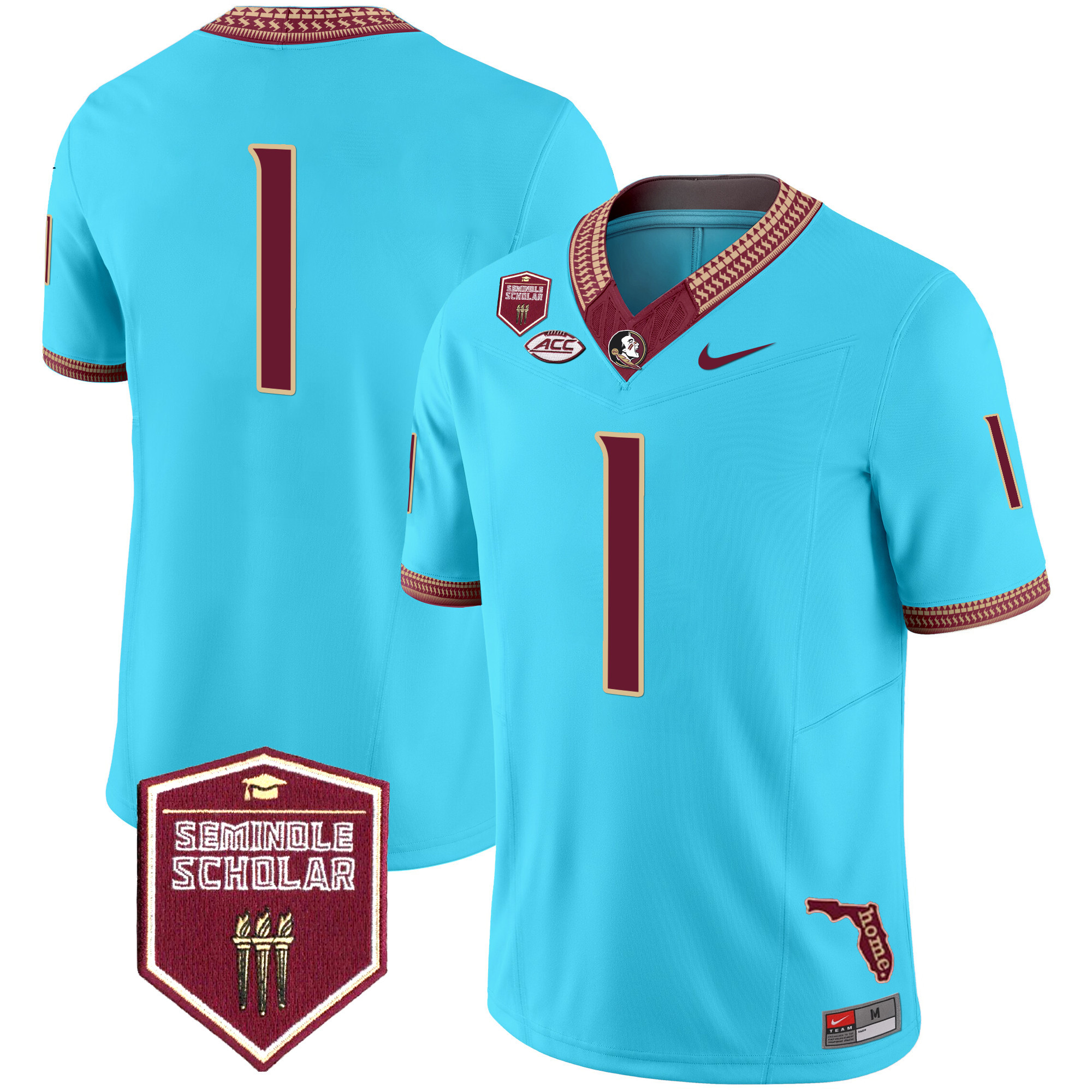 #1 Team Men's Florida State Seminoles 2025 Seminole Scholar Patch Vapor Limited Turquoise Jersey - All Stitched