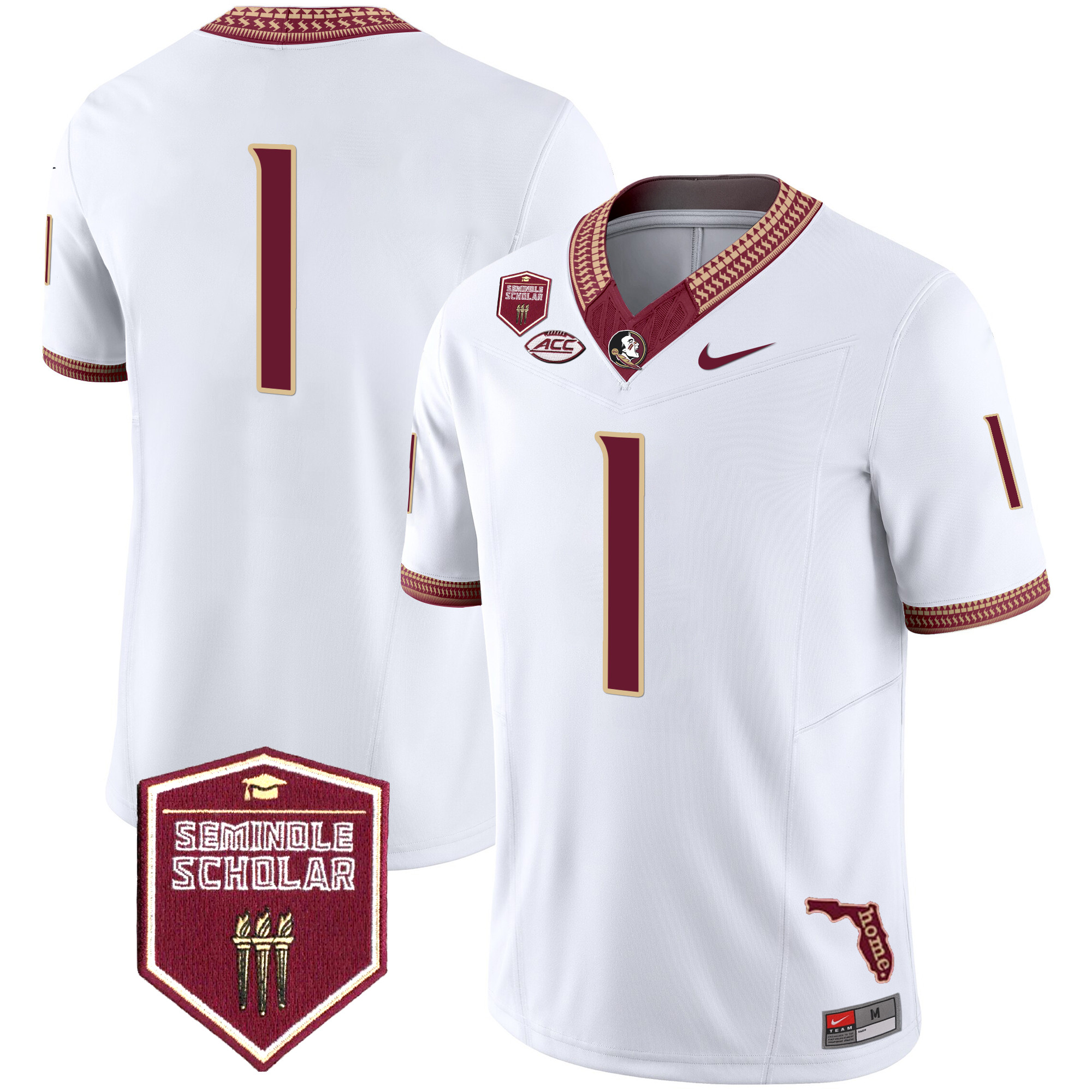 #1 Team Men's Florida State Seminoles 2025 Seminole Scholar Patch Vapor Limited White Jersey - All Stitched