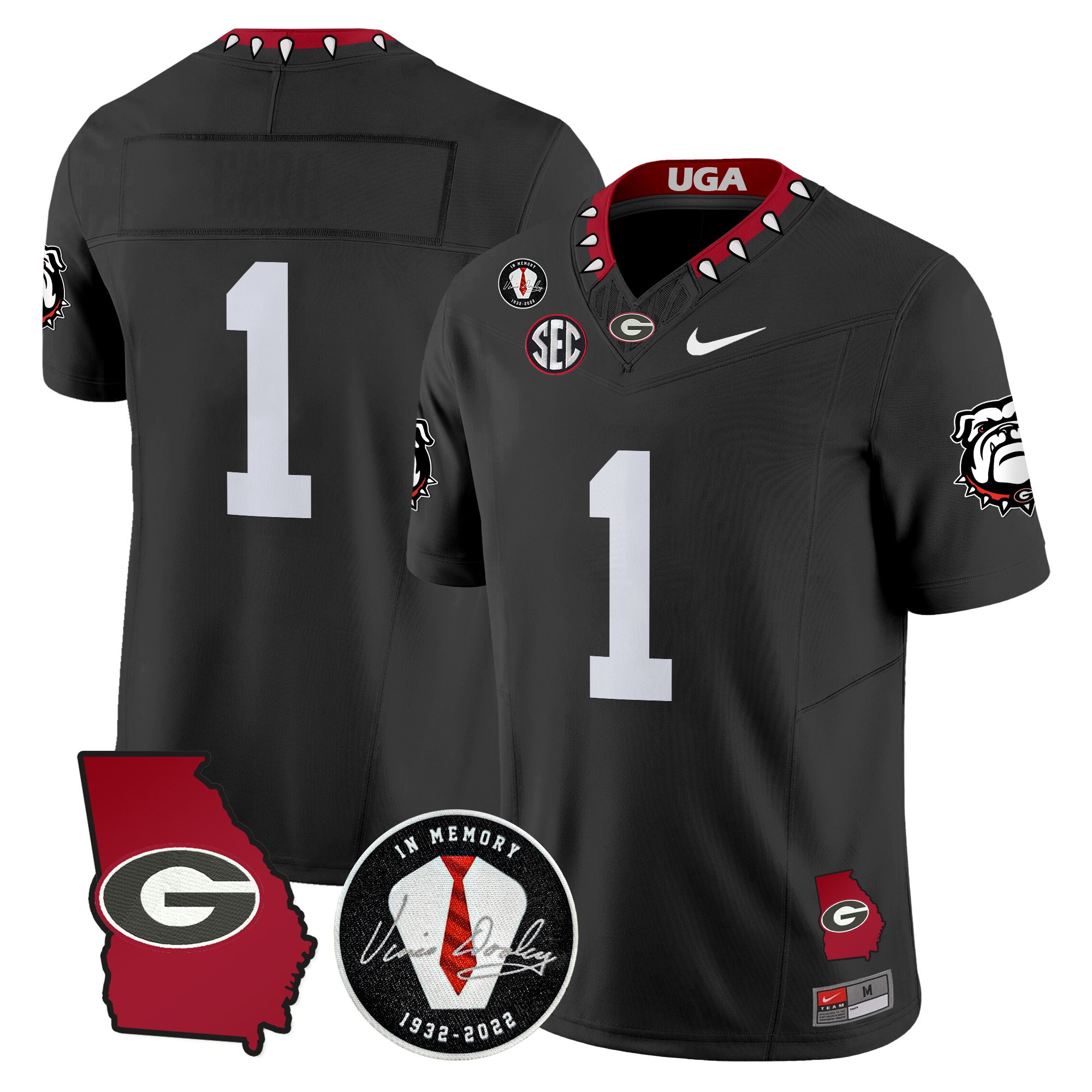 #1 Team Men's Georgia Bulldogs 2025 Georgia Map & Vince Dooley Patch Vapor Limited Black Jersey - All Stitched