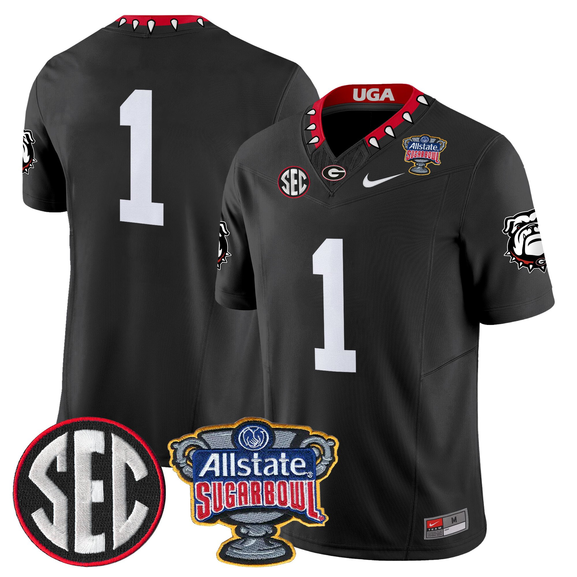 #1 Team Men's Georgia Bulldogs Sugar Bowl Patch Vapor Limited Black Jersey - All Stitched