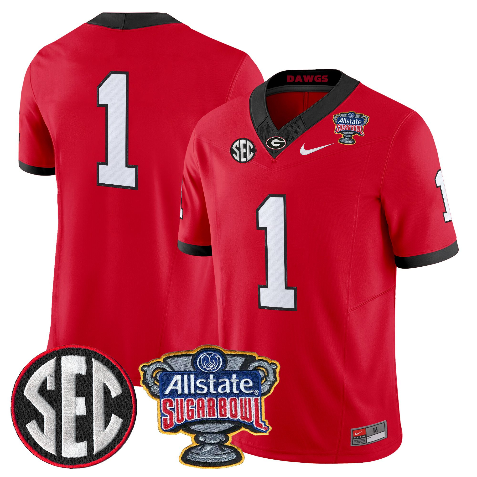 #1 Team Men's Georgia Bulldogs Sugar Bowl Patch Vapor Limited Red Jersey - All Stitched