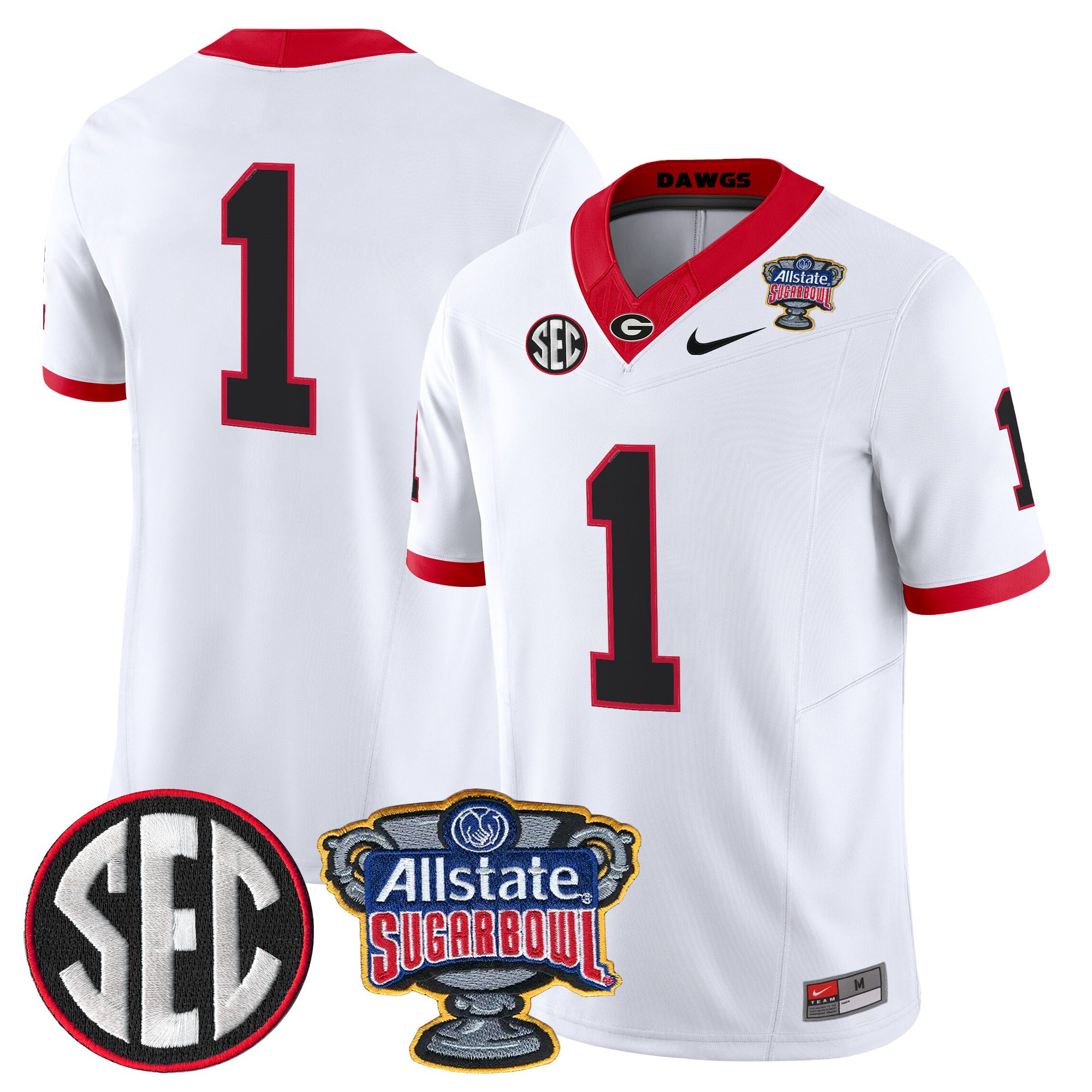 #1 Team Men's Georgia Bulldogs Sugar Bowl Patch Vapor Limited White Jersey - All Stitched
