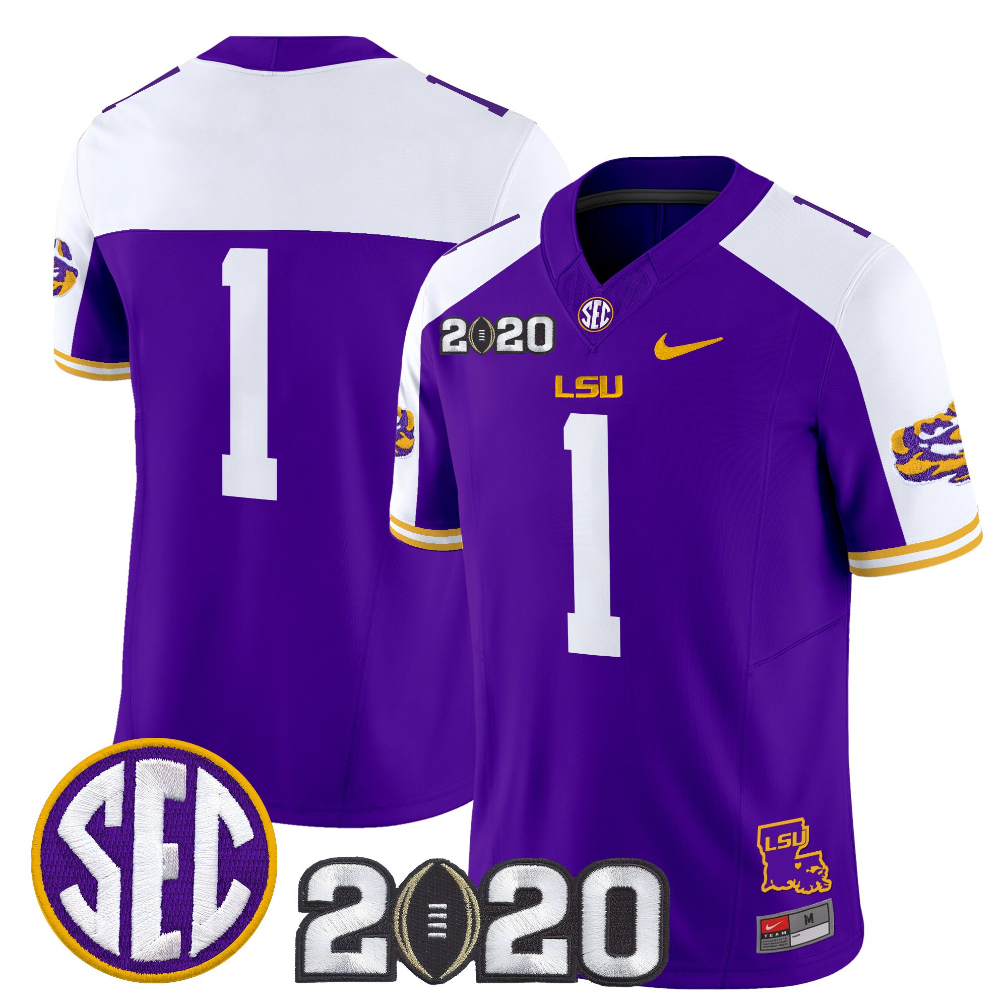 #1 Team Men's LSU Tigers 2020 National Champions Vapor Limited Purple Alternate Jersey - All Stitched