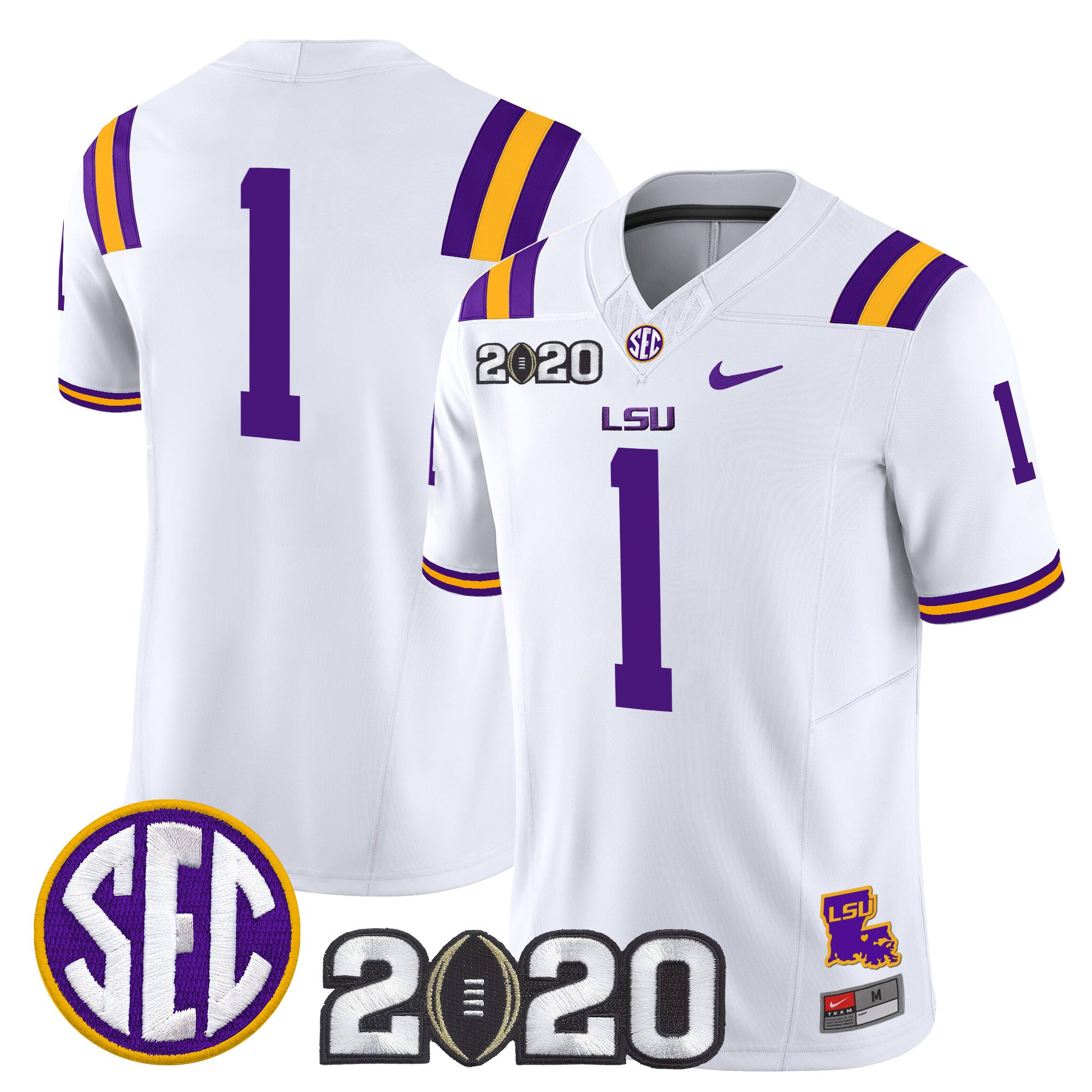 #1 Team Men's LSU Tigers 2020 National Champions Vapor Limited White Jersey - All Stitched