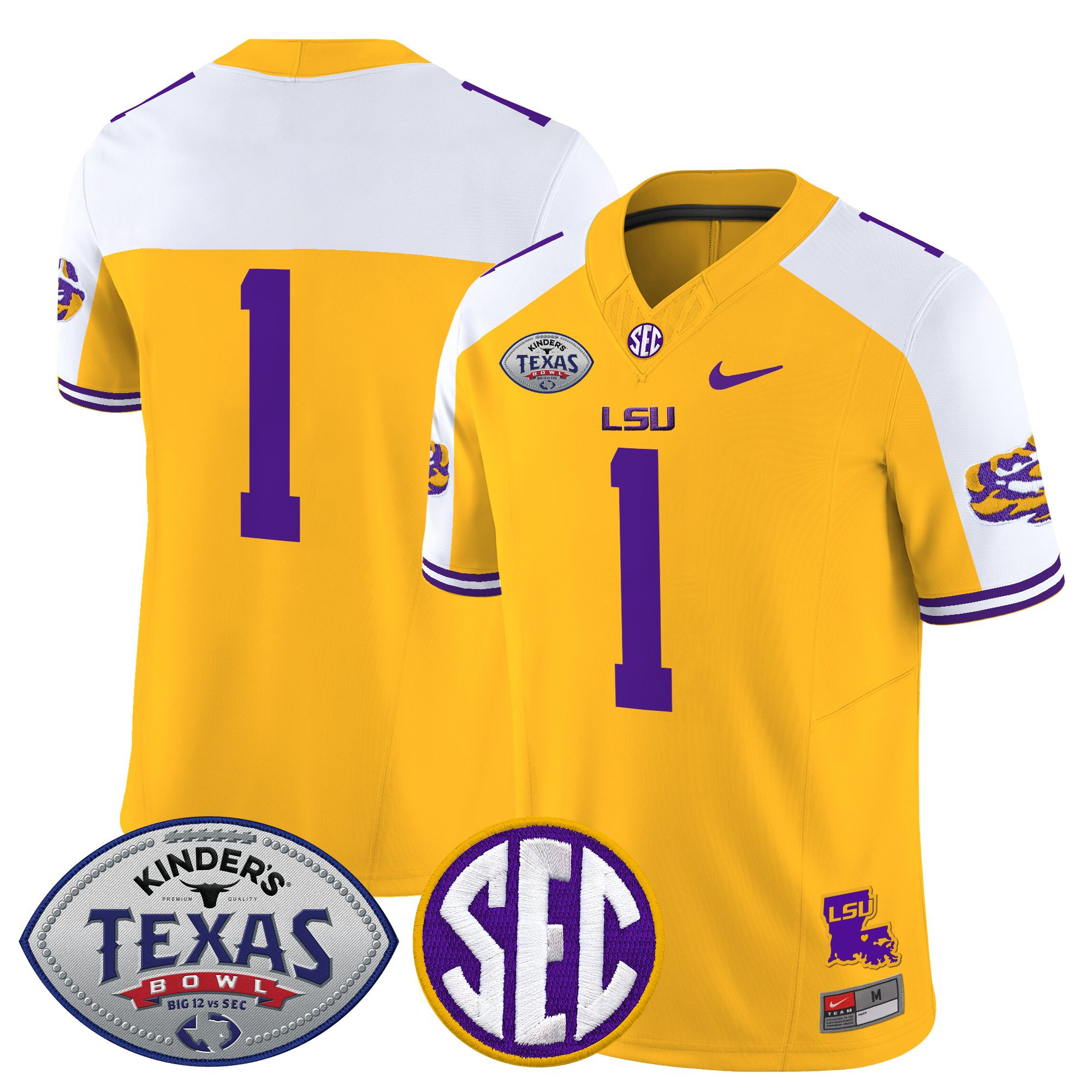 #1 Team Men's LSU Tigers 2025 Texas Bowl Vapor Limited Gold Alternate Jersey - All Stitched
