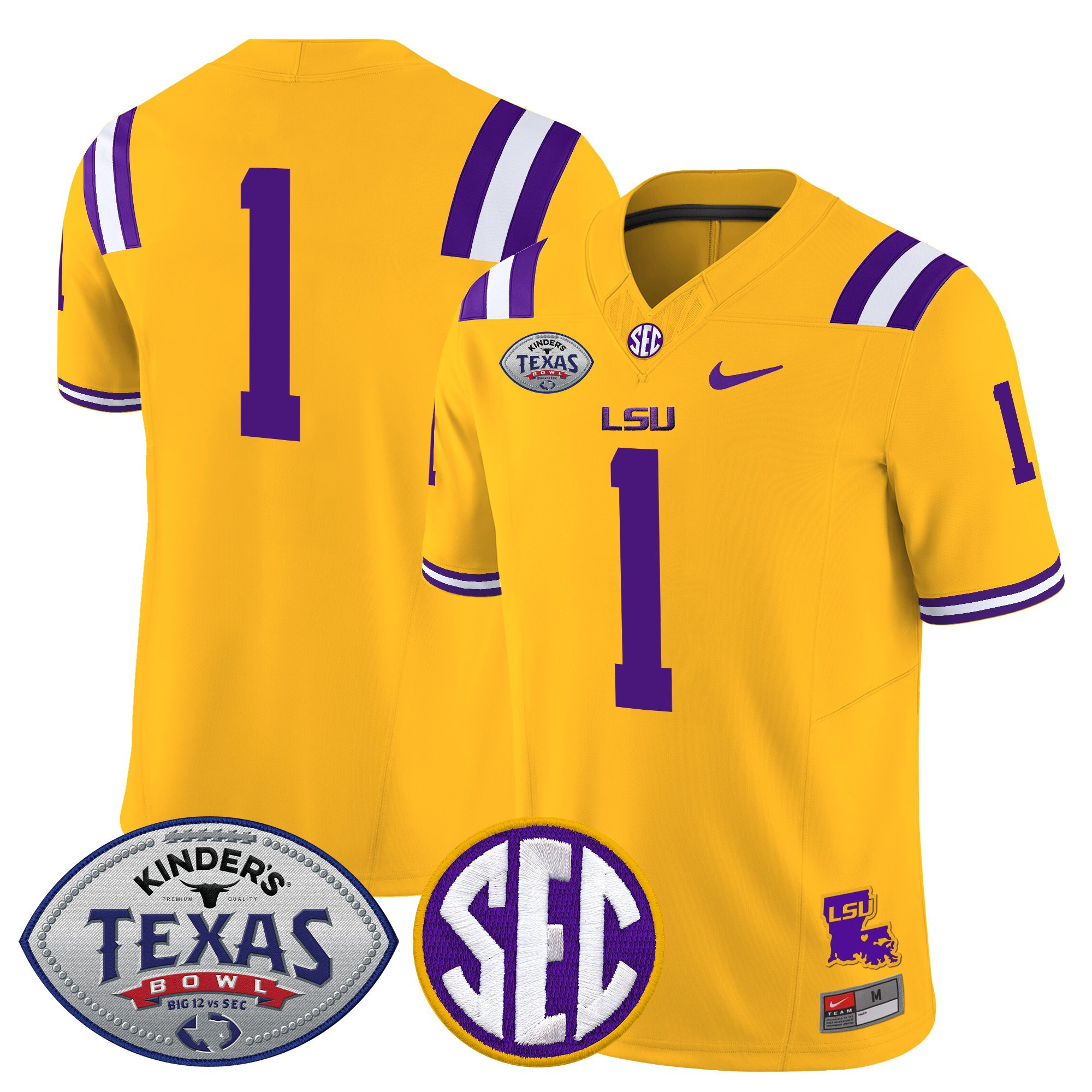 #1 Team Men's LSU Tigers 2025 Texas Bowl Vapor Limited Gold Jersey - All Stitched