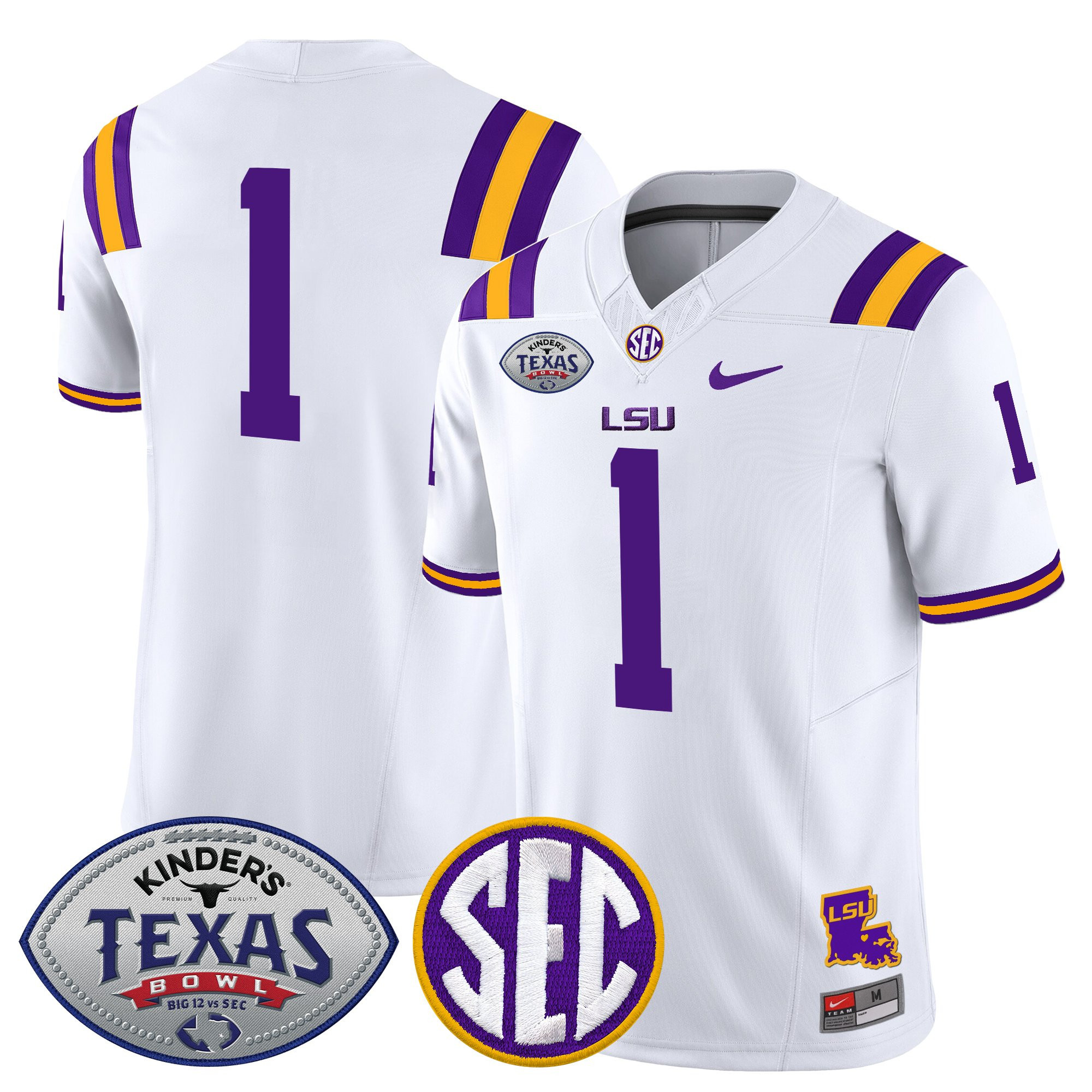 #1 Team Men's LSU Tigers 2025 Texas Bowl Vapor Limited White Jersey - All Stitched
