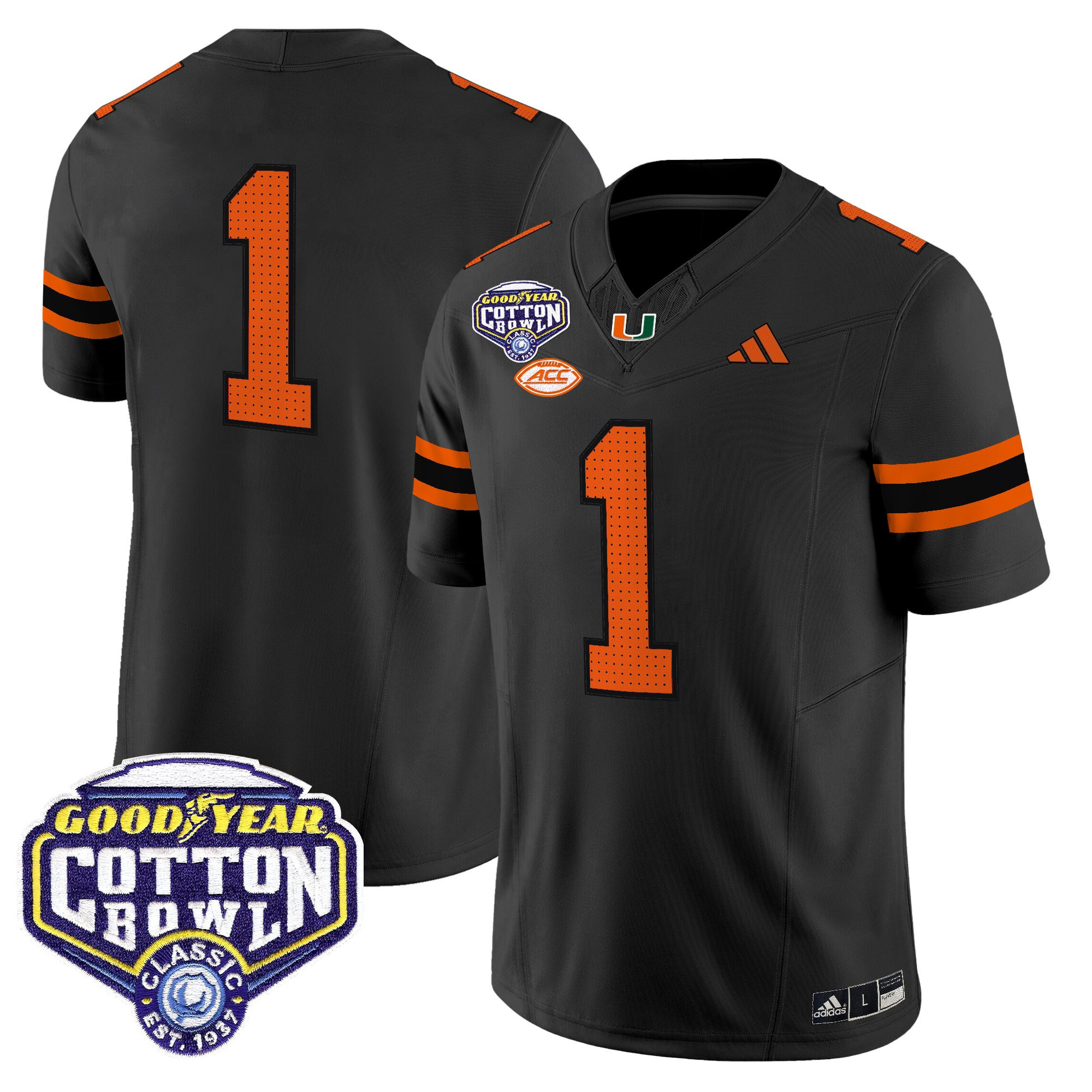 #1 Team Men's Miami Hurricanes 2025 Cotton Bowl Vapor Limited Black Jersey - All Stitched