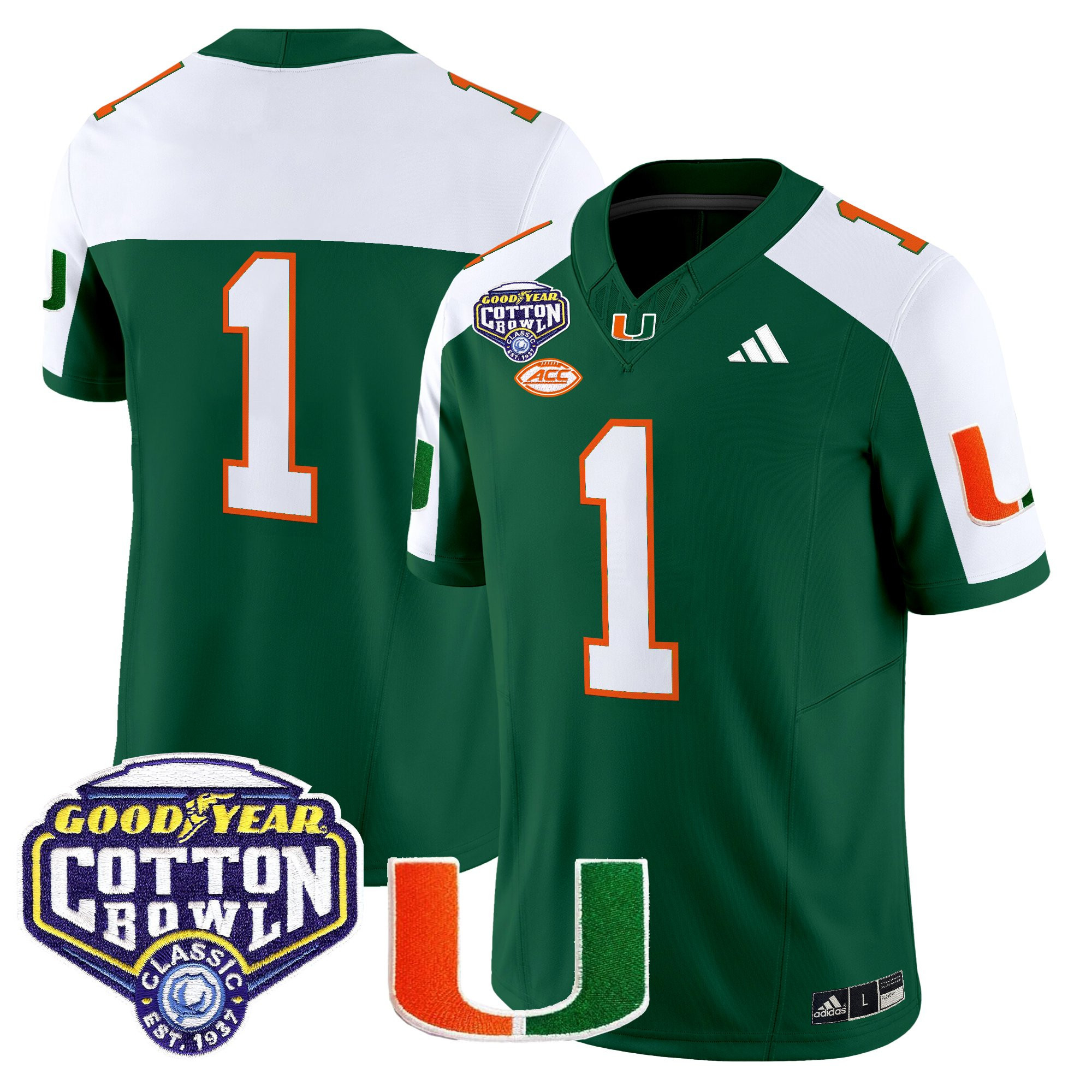 #1 Team Men's Miami Hurricanes 2025 Cotton Bowl Vapor Limited Green Alternate Jersey - All Stitched