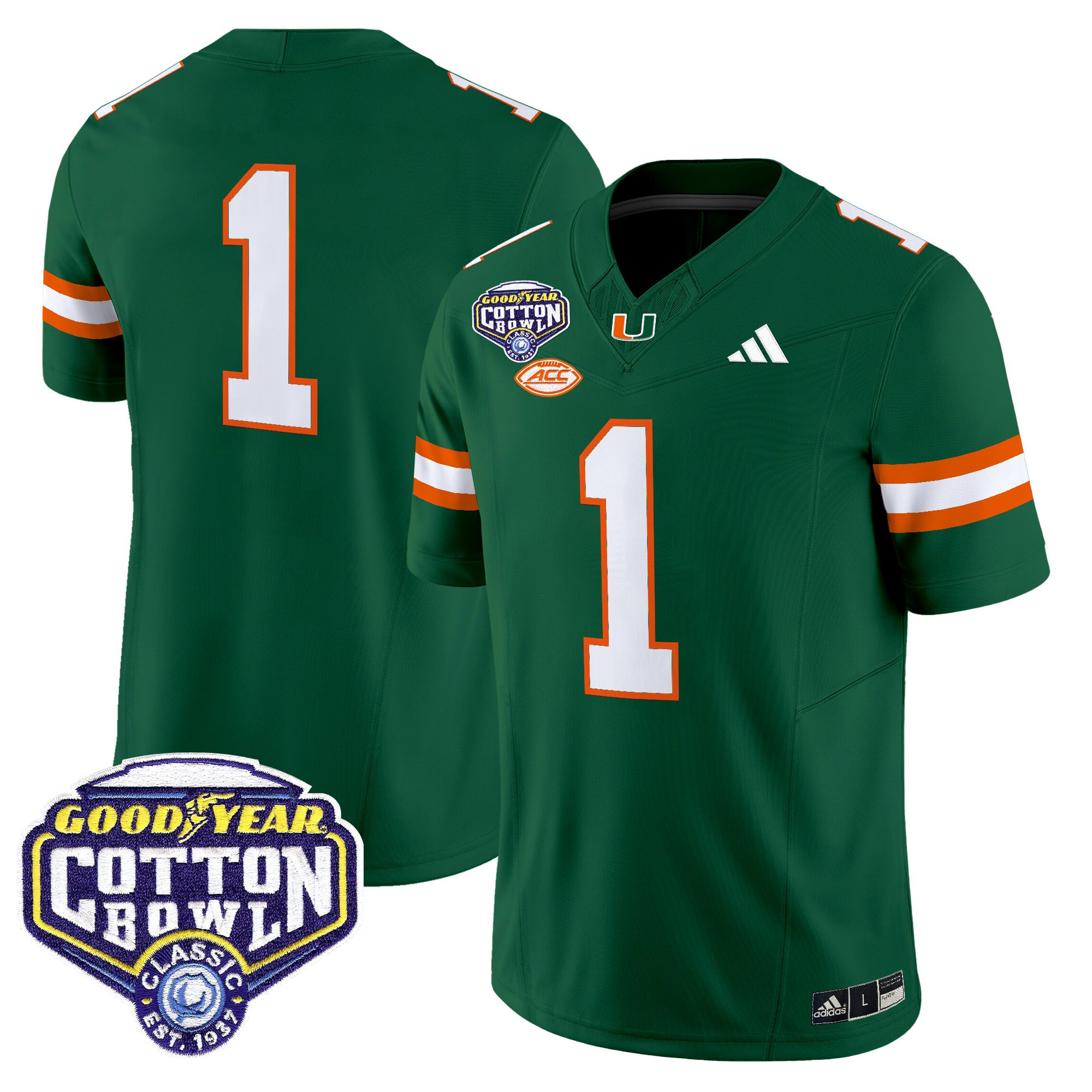 #1 Team Men's Miami Hurricanes 2025 Cotton Bowl Vapor Limited Green Jersey - All Stitched