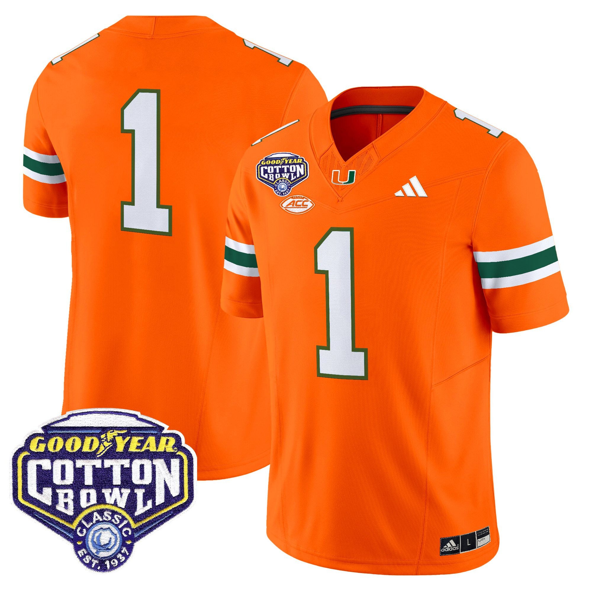 #1 Team Men's Miami Hurricanes 2025 Cotton Bowl Vapor Limited Orange Jersey - All Stitched