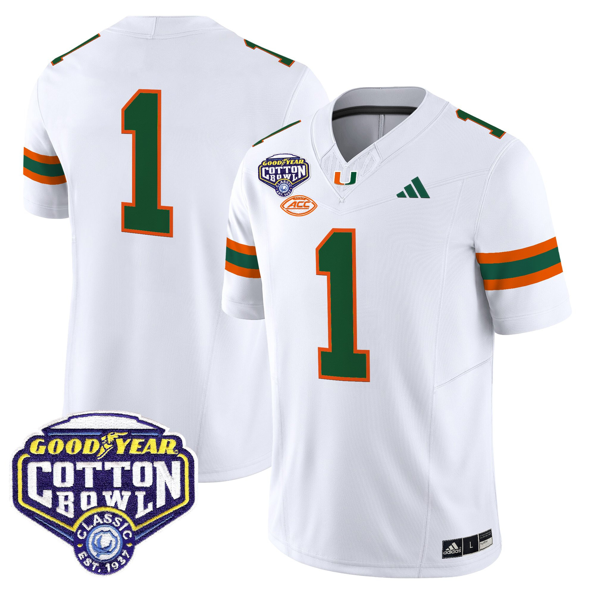 #1 Team Men's Miami Hurricanes 2025 Cotton Bowl Vapor Limited White Jersey - All Stitched