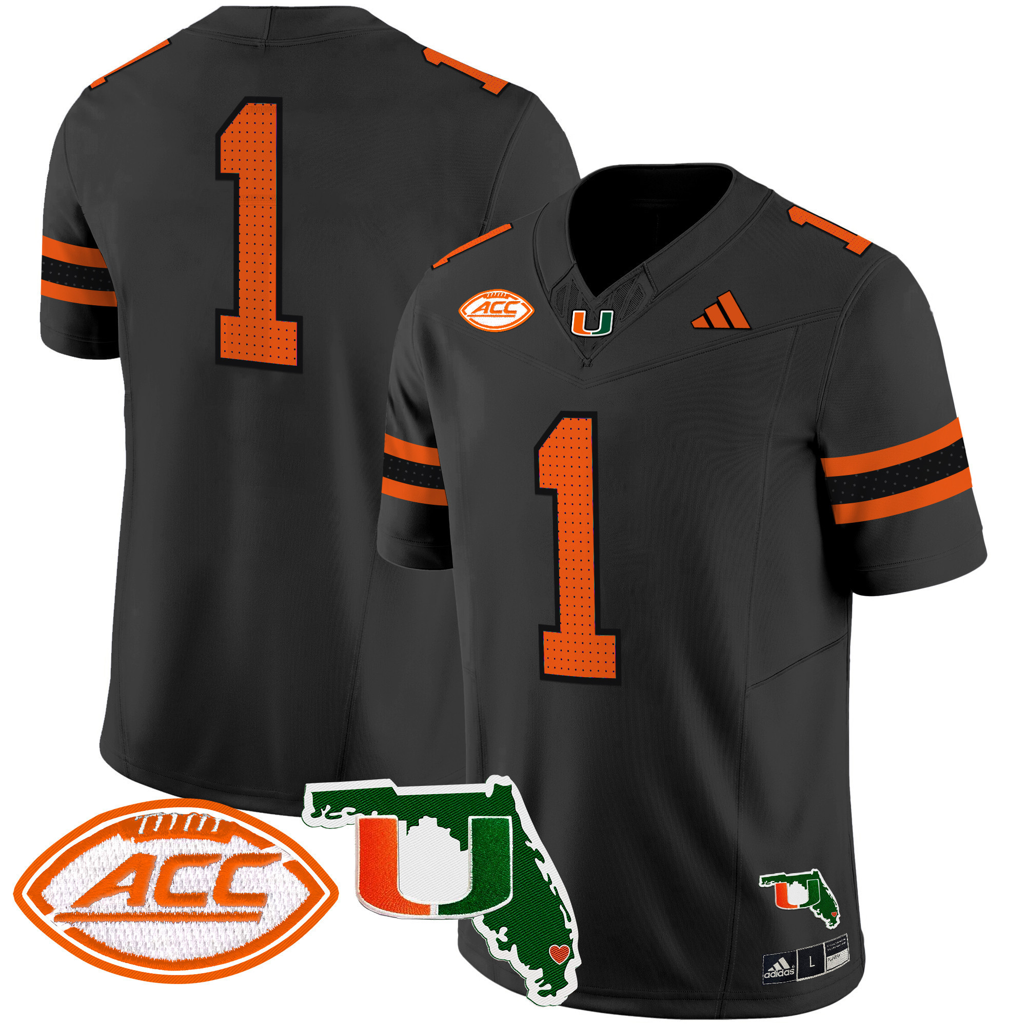 #1 Team Men's Miami Hurricanes 2025 Florida Patch Vapor Limited Black Jersey - All Stitched