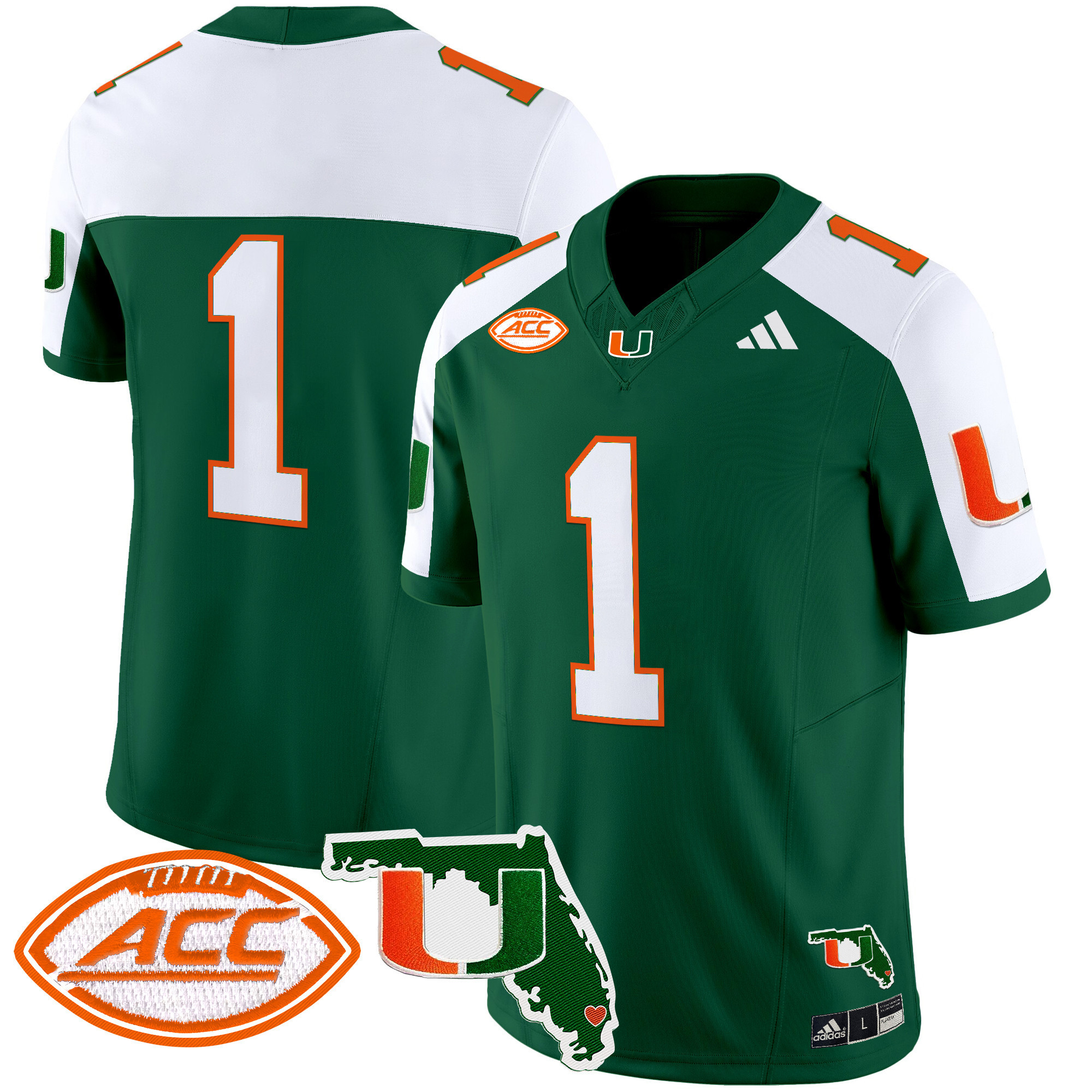 #1 Team Men's Miami Hurricanes 2025 Florida Patch Vapor Limited Green Alternate Jersey - All Stitched