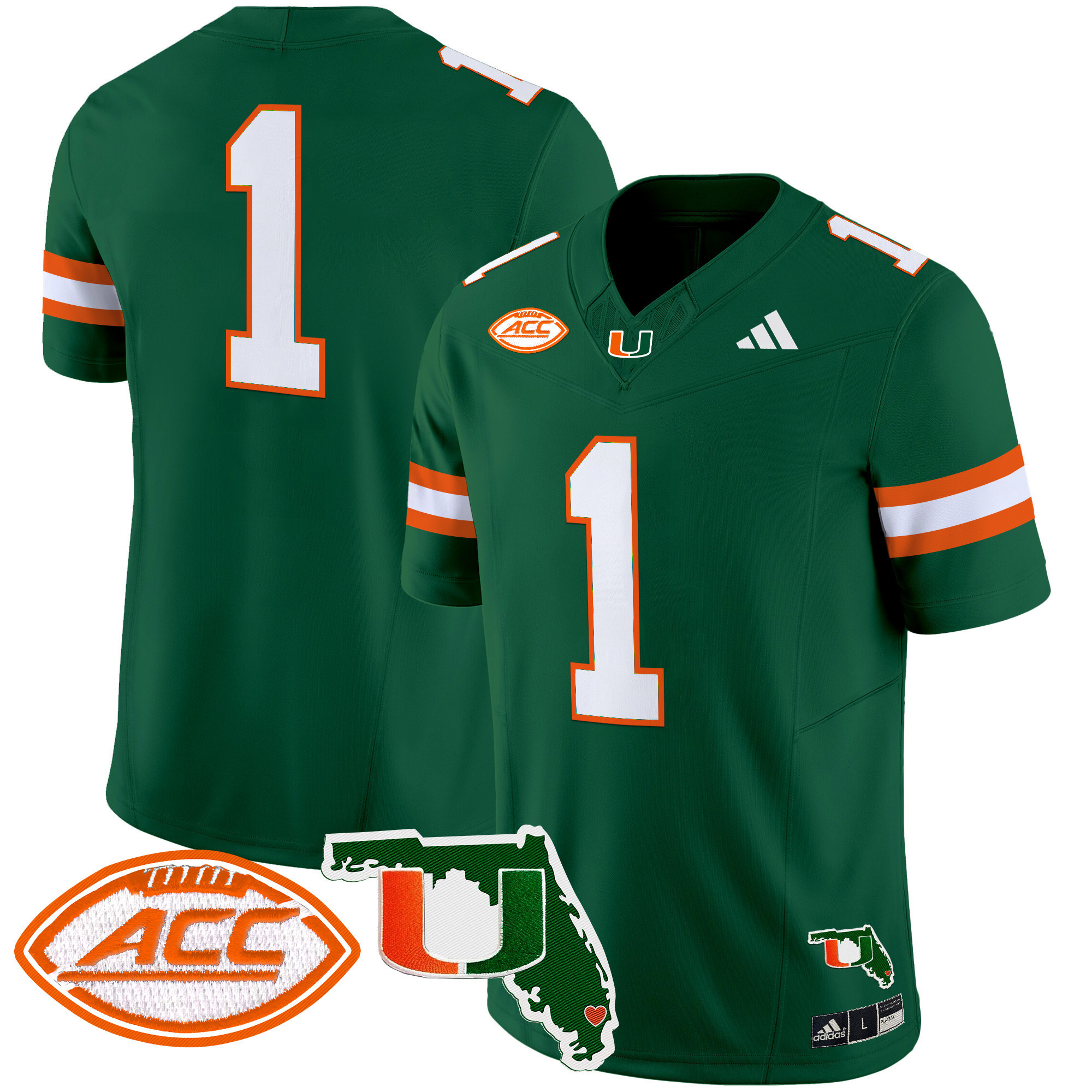 #1 Team Men's Miami Hurricanes 2025 Florida Patch Vapor Limited Green Jersey - All Stitched