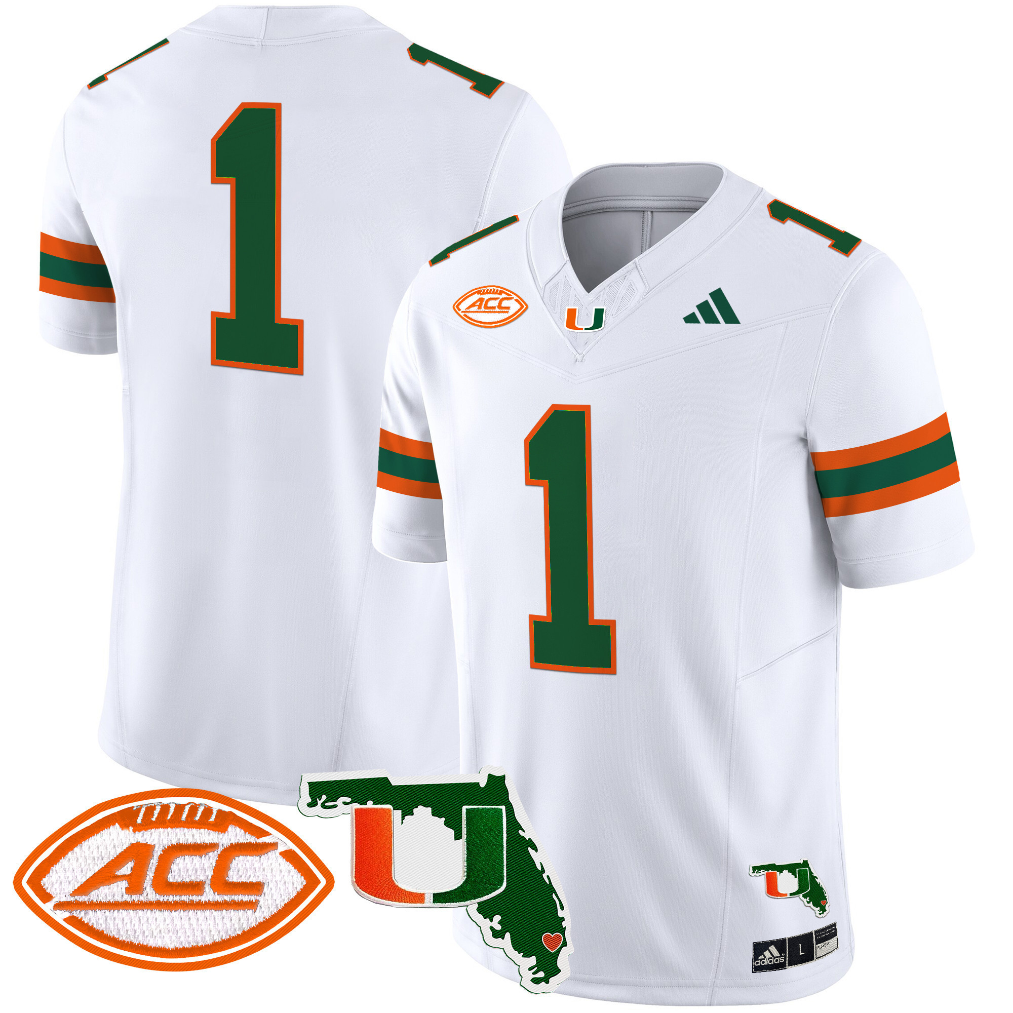 #1 Team Men's Miami Hurricanes 2025 Florida Patch Vapor Limited White Jersey - All Stitched