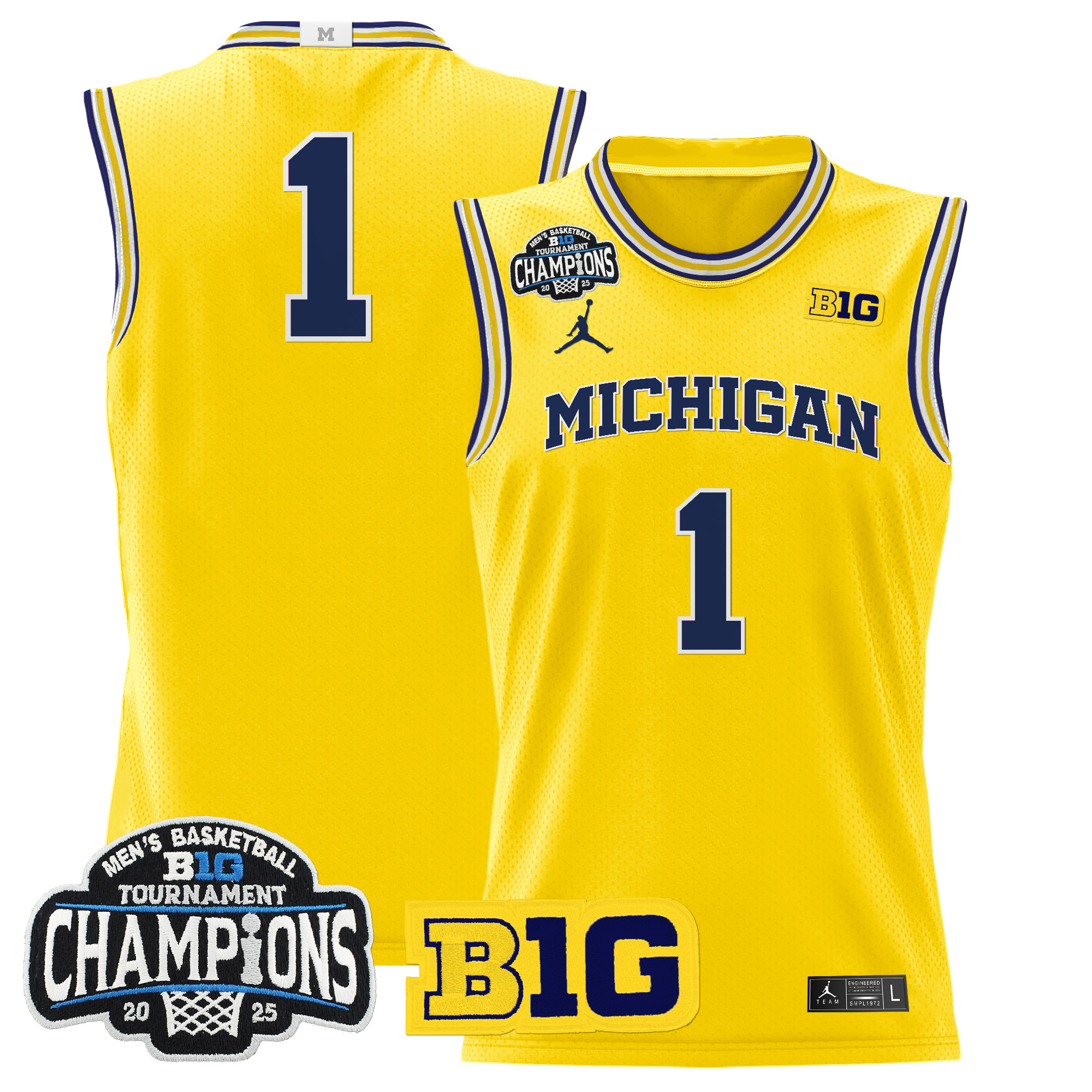 #1 Team Men's Michigan Wolverines 2025 Big Ten Conference Tournament Champions Basketball Maize Jersey - All Stitched