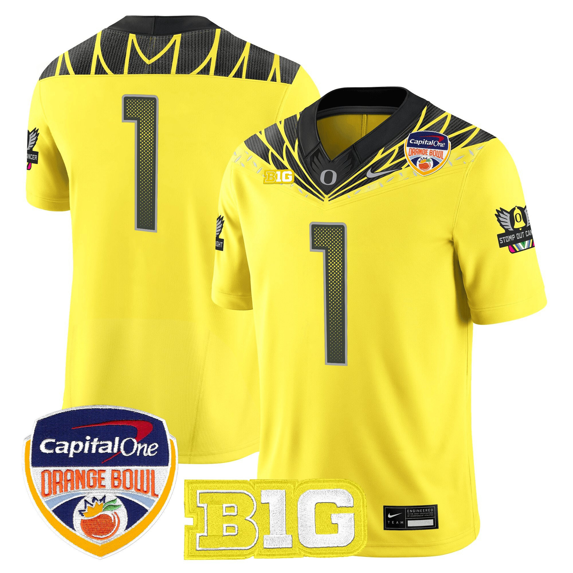 #1 Team Men's Oregon Ducks 2026 Orange Bowl Vapor Limited Yellow Jersey - All Stitched
