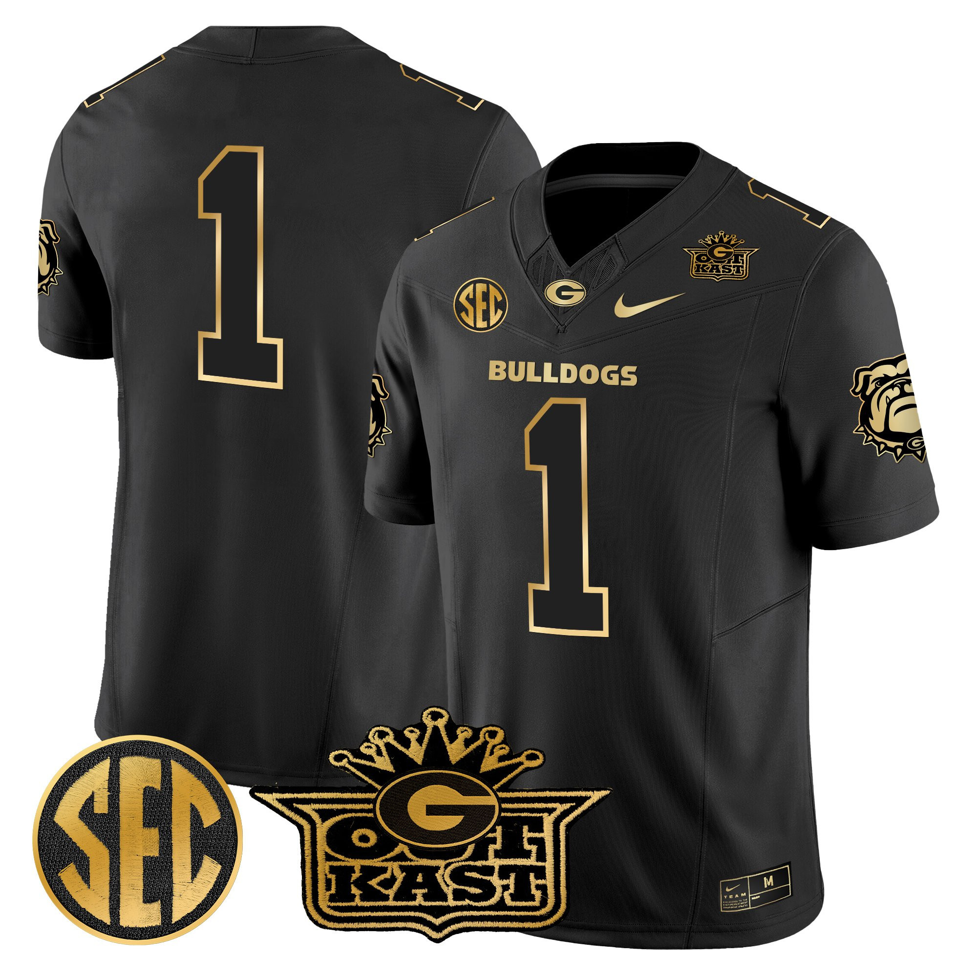 #1 Team Men's Outkast x Georgia Bulldogs Gold Vapor Limited Black Gold Jersey - All stitched