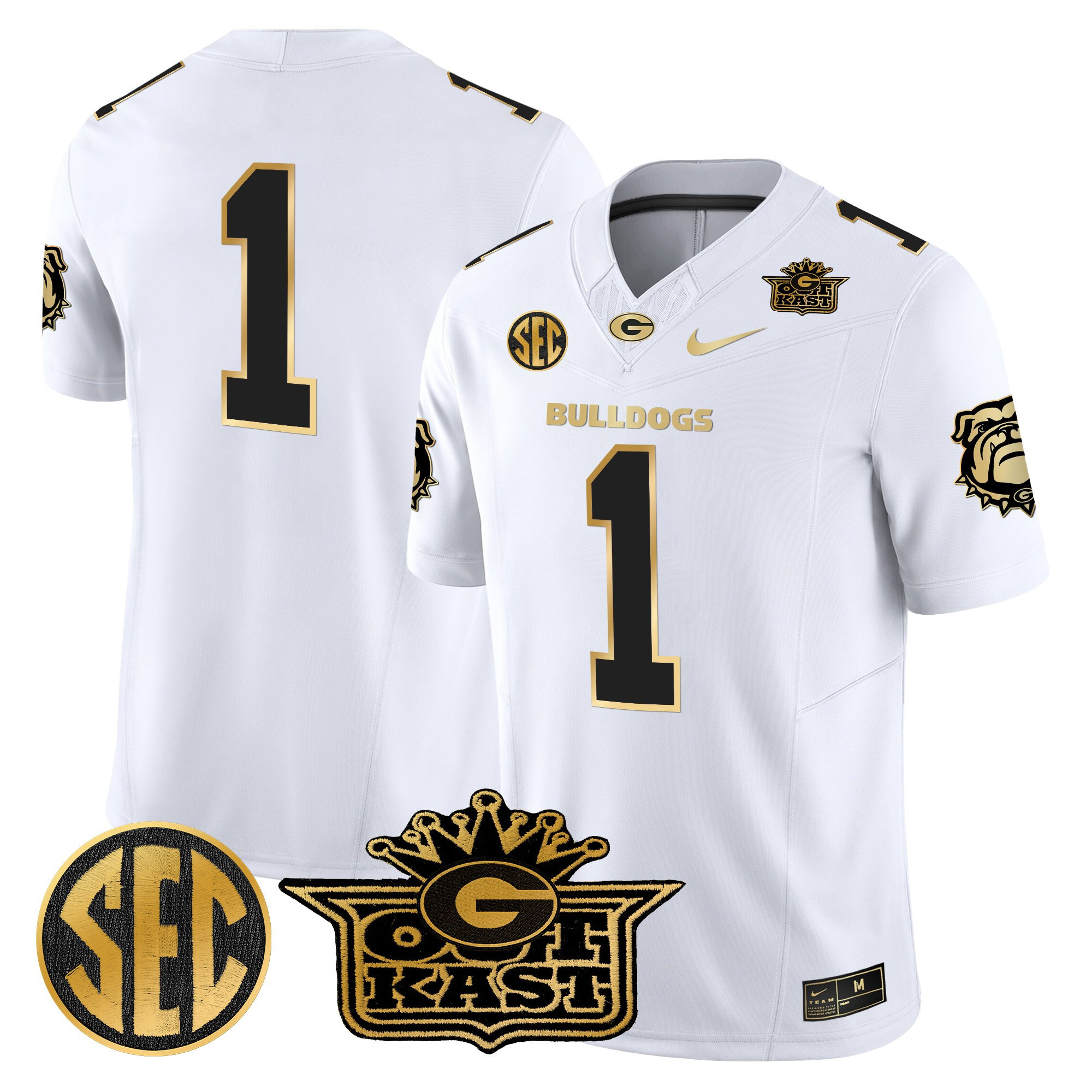 #1 Team Men's Outkast x Georgia Bulldogs Gold Vapor Limited White Gold Jersey - All stitched