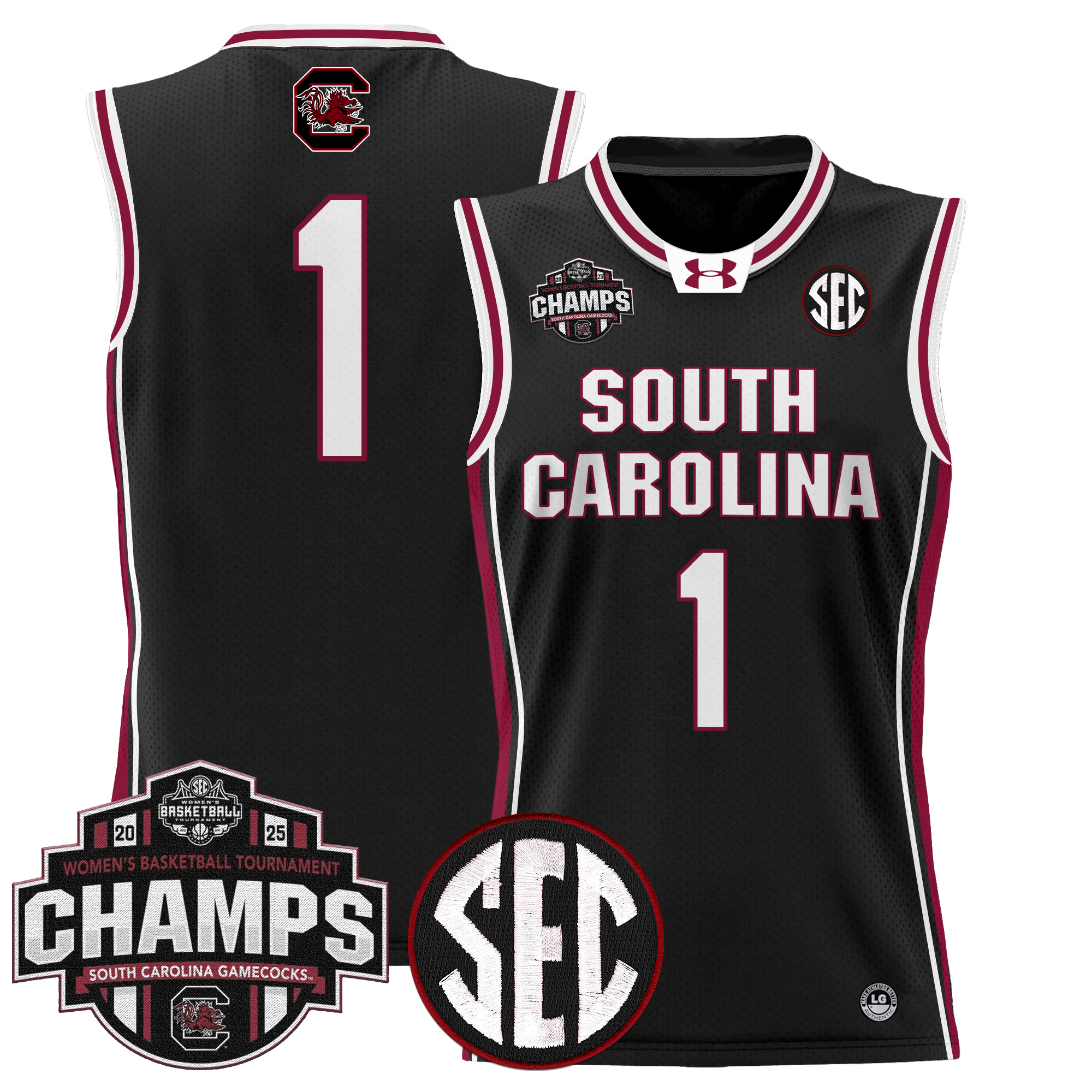 #1 Team Men's Size - South Carolina Gamecocks 2025 SEC Women's Conference Tournament Champions Lightweight Basketball Black Jersey - All Stitched