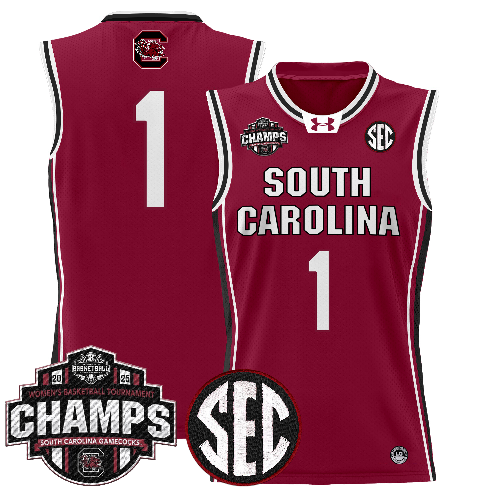 #1 Team Men's Size - South Carolina Gamecocks 2025 SEC Women's Conference Tournament Champions Lightweight Basketball Garnet Jersey - All Stitched