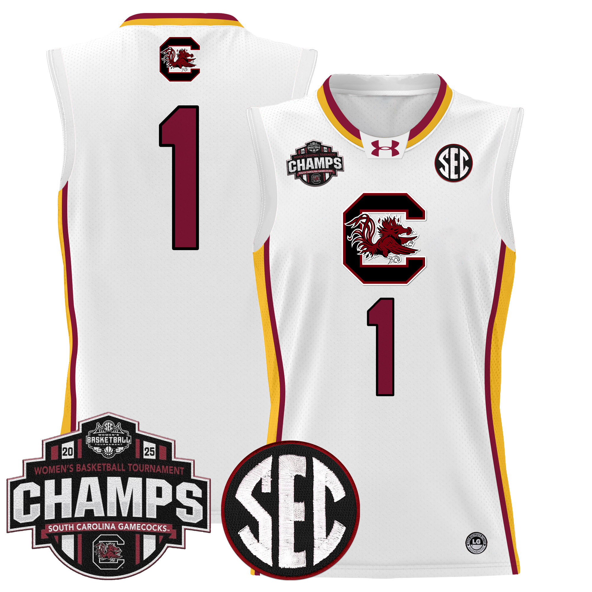 #1 Team Men's Size - South Carolina Gamecocks 2025 SEC Women's Conference Tournament Champions Lightweight Basketball White Limited Jersey - All Stitched