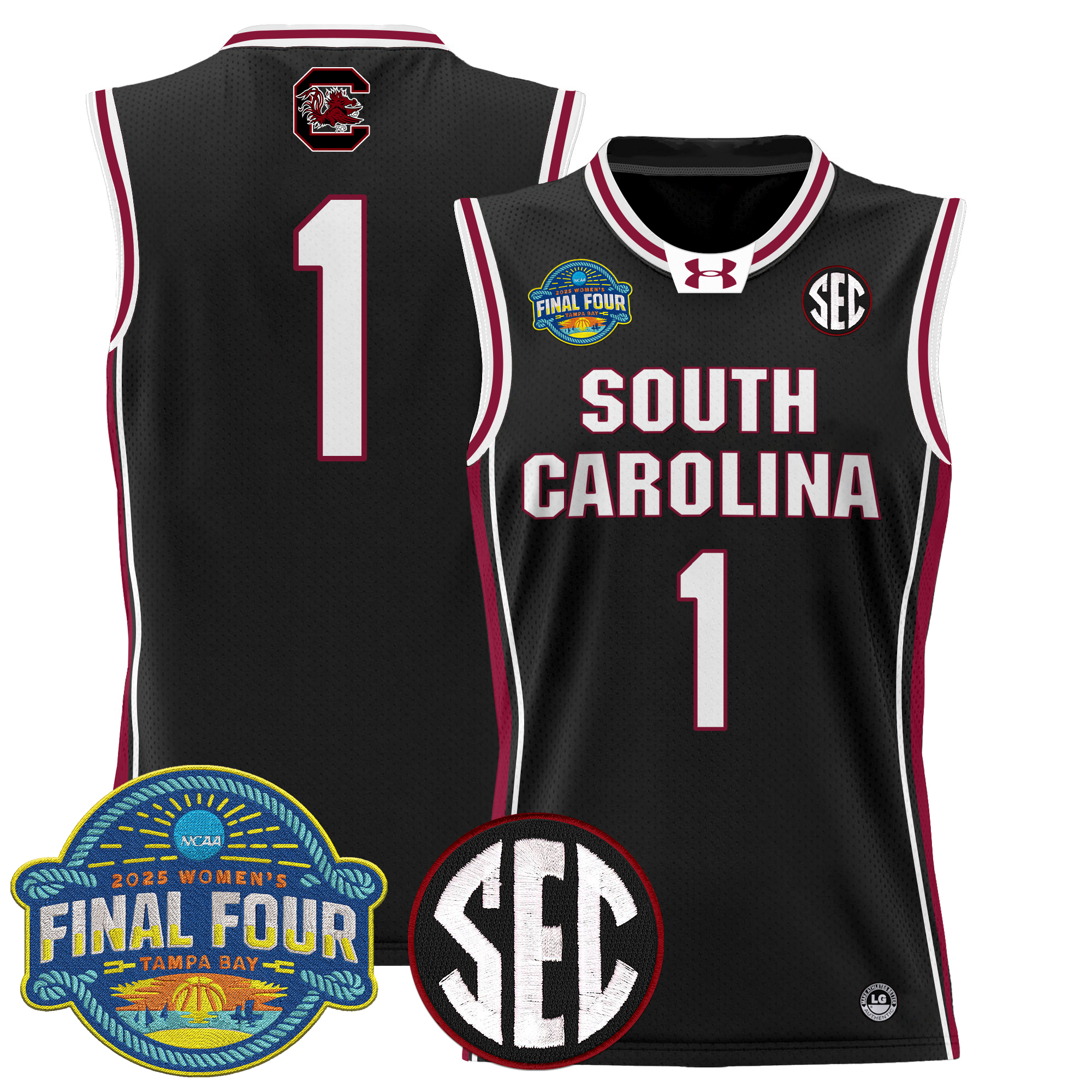 #1 Team Men's Size - South Carolina Gamecocks 2025 Sec Women's Final Four Patch Lightweight Basketball Black Jersey - All Stitched