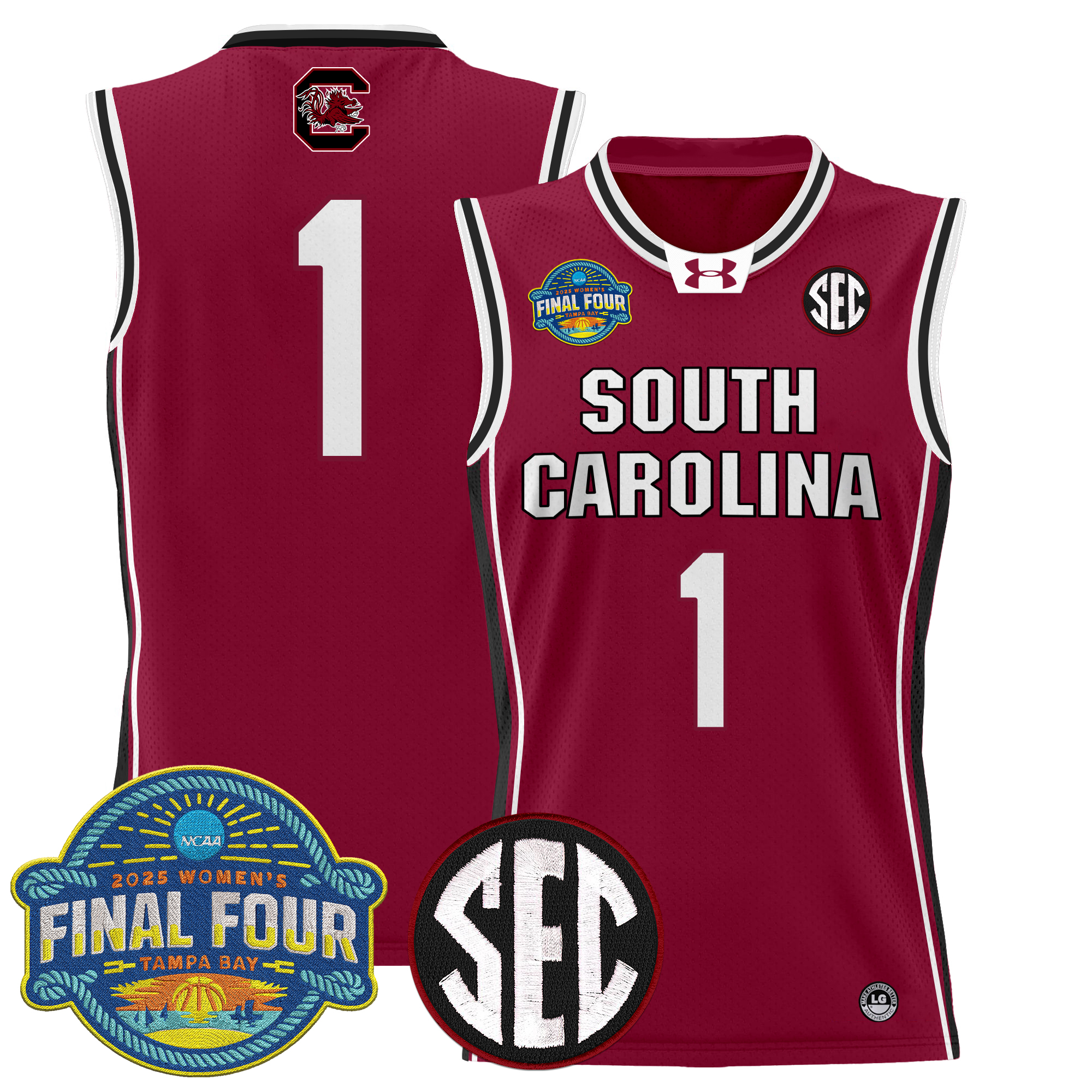#1 Team Men's Size - South Carolina Gamecocks 2025 Sec Women's Final Four Patch Lightweight Basketball Garnet Jersey - All Stitched