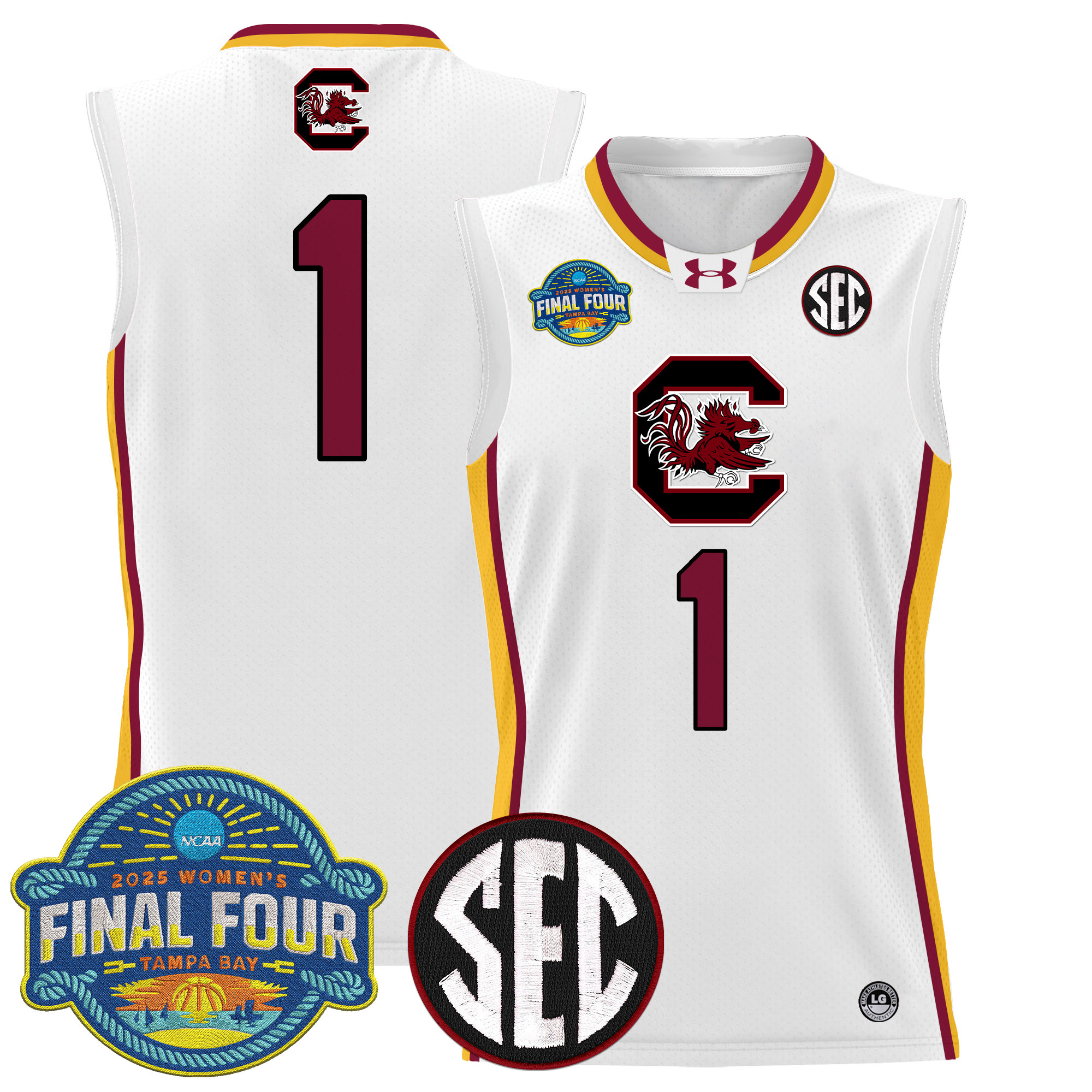 #1 Team Men's Size - South Carolina Gamecocks 2025 Sec Women's Final Four Patch Lightweight Basketball White Limited Jersey - All Stitched