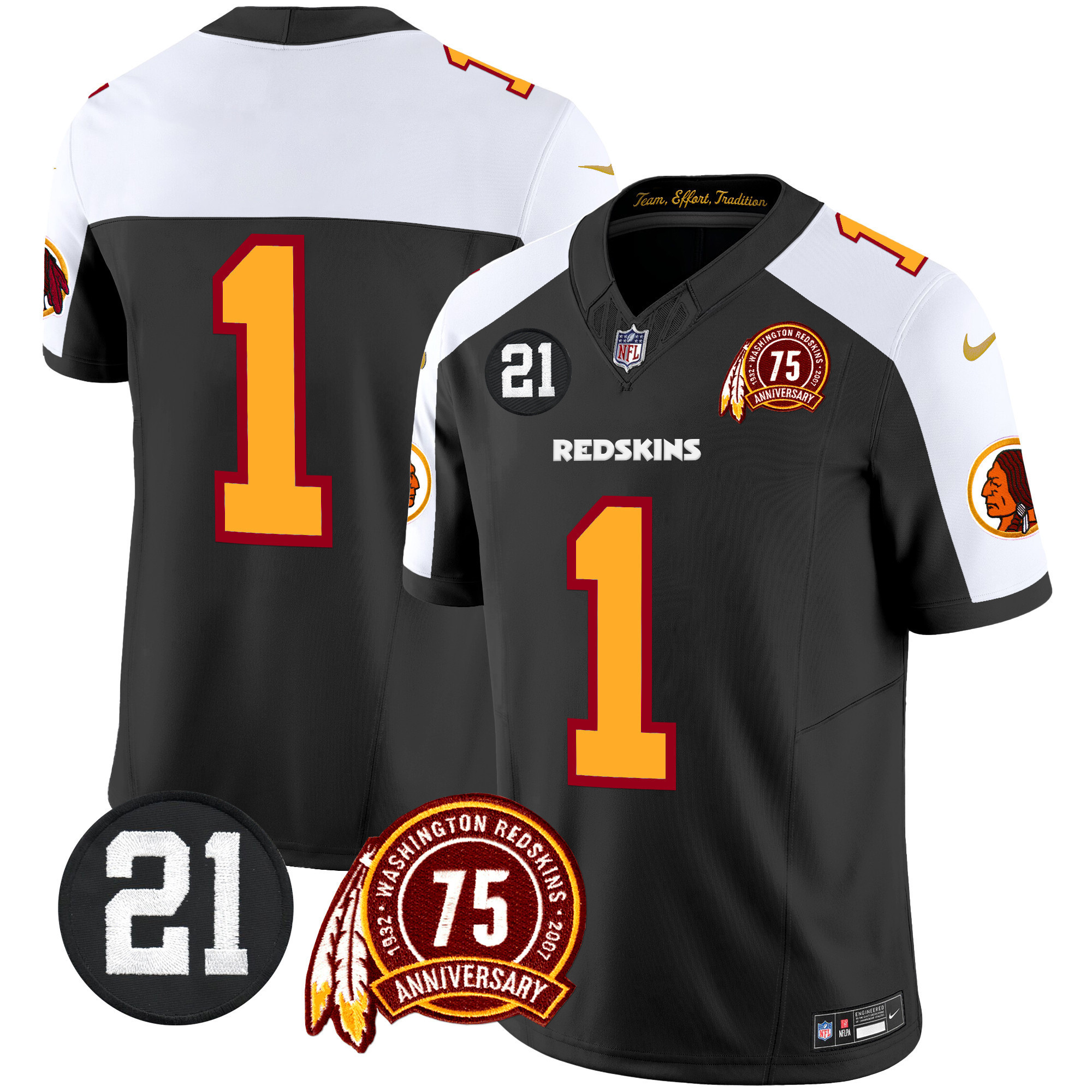 #1 Team Men's Washington Redskins 75th & Sean Taylor Patch Vapor Limited Black Alternate Jersey - All Stitched
