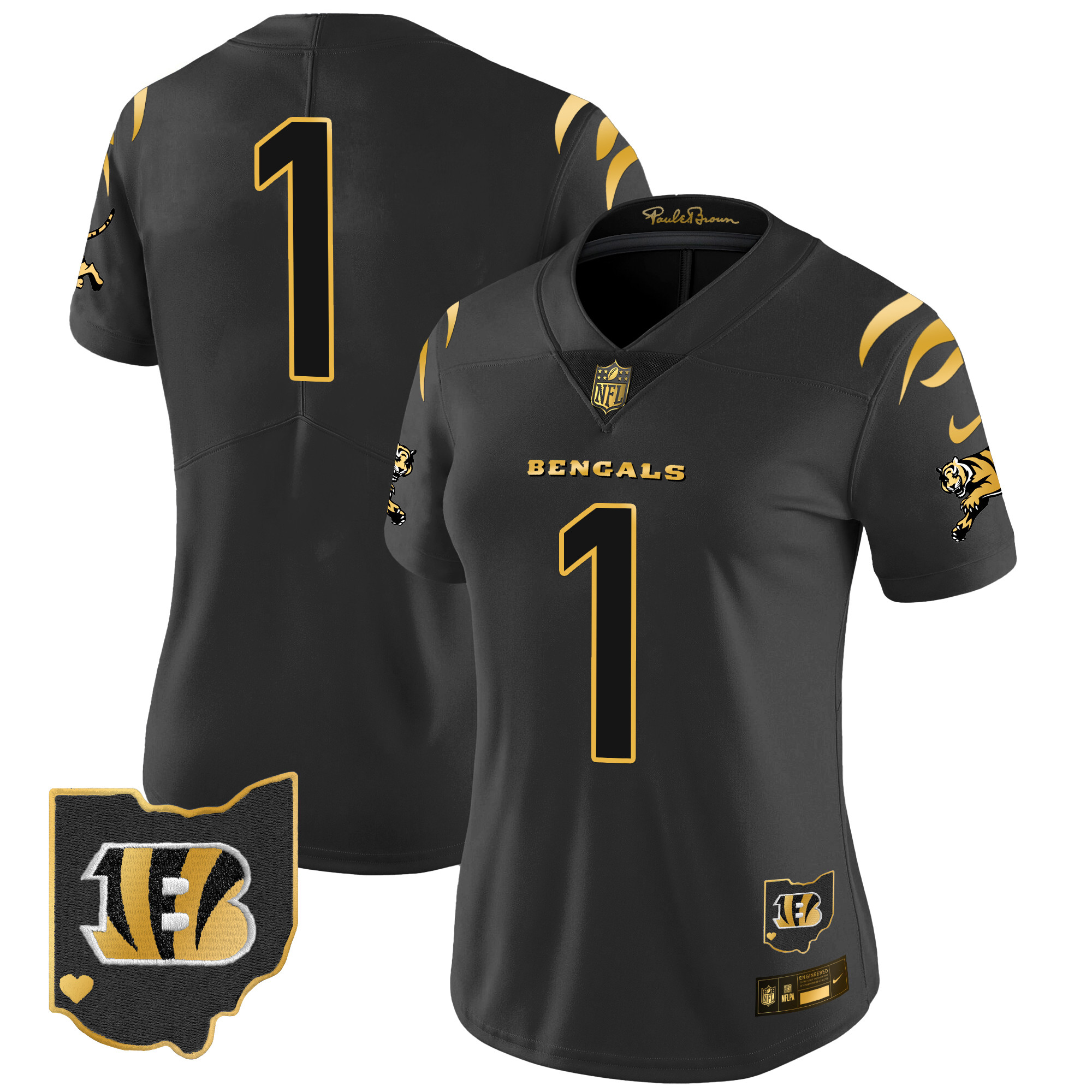 #1 Team Women's Cincinnati Bengals 2024 Gold Vapor Limited Black Gold Jersey - All Stitched