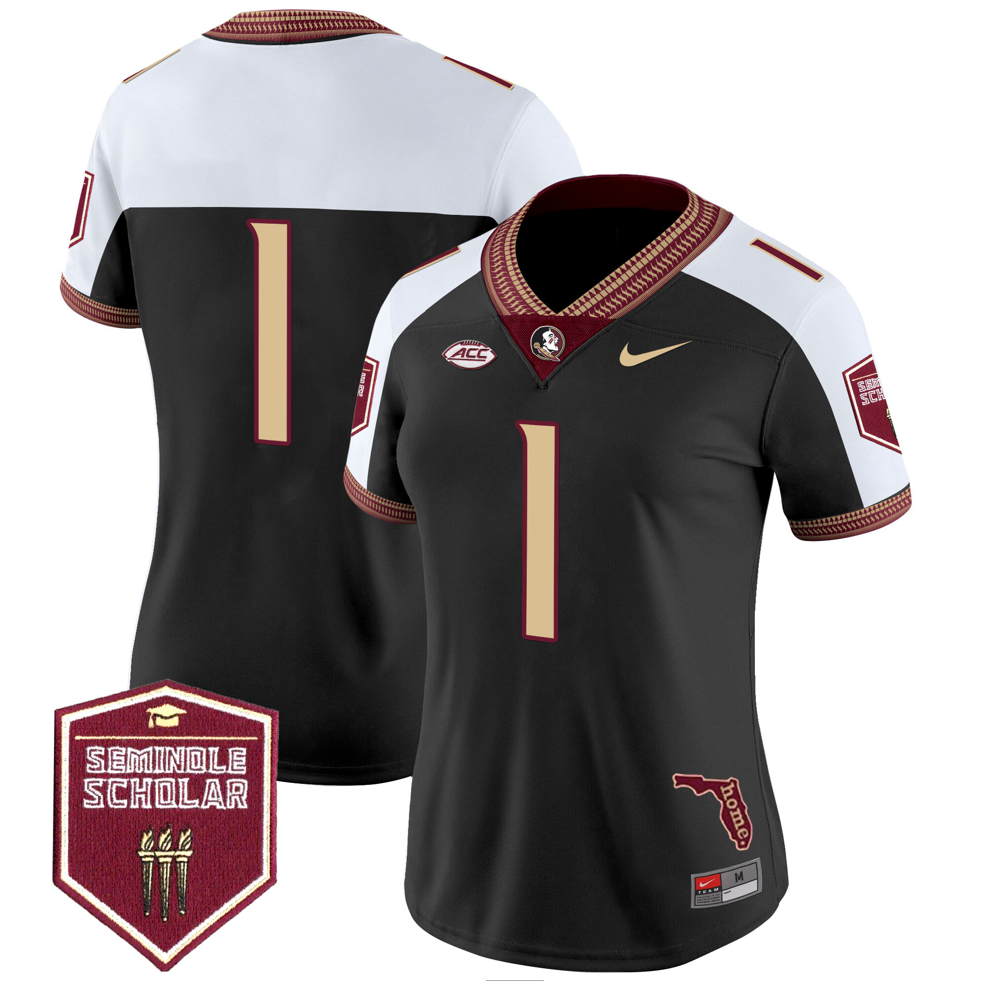 #1 Team Women's Florida State Seminoles 2025 Seminole Scholar Patch Vapor Limited Black Alternate Jersey - All Stitched