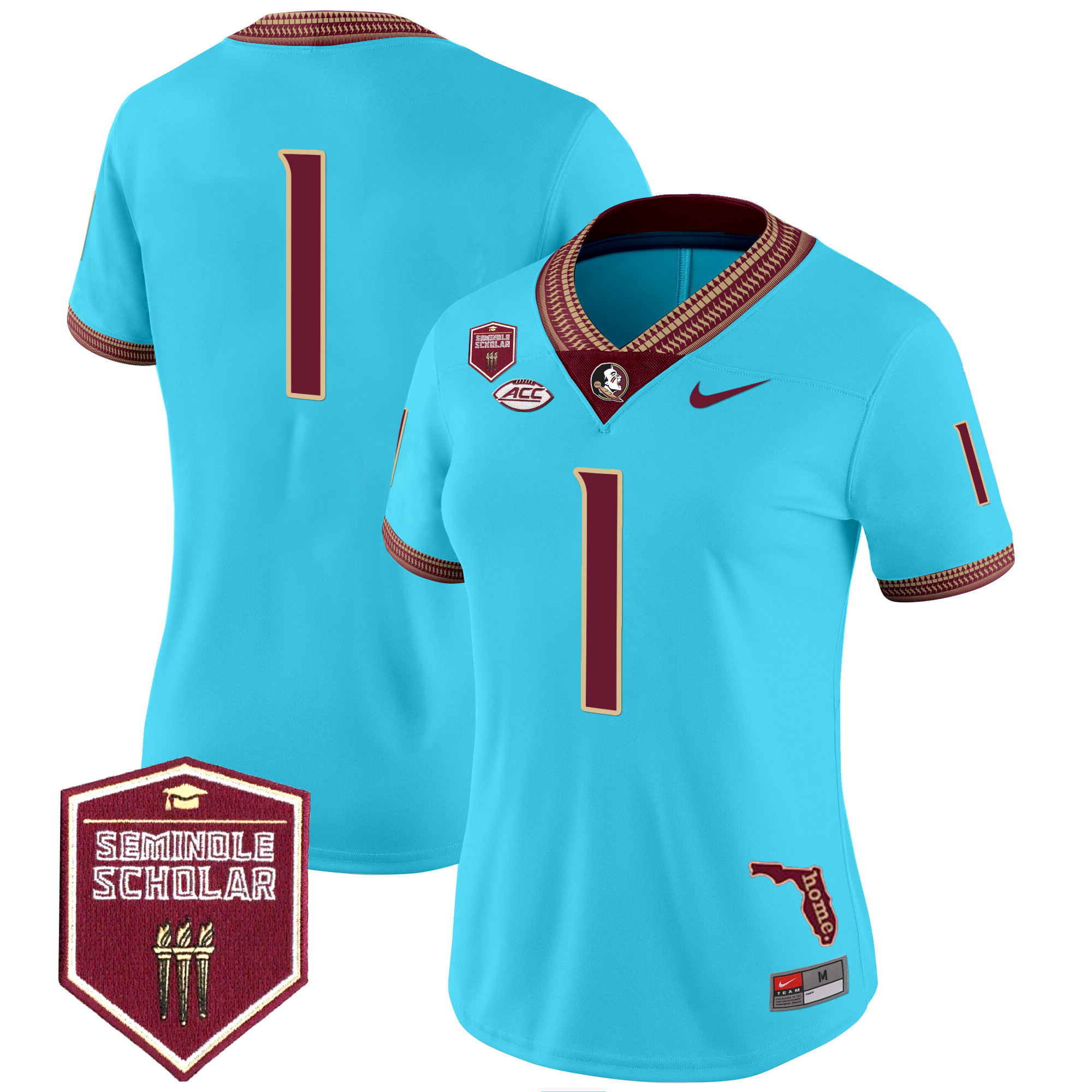 #1 Team Women's Florida State Seminoles 2025 Seminole Scholar Patch Vapor Limited Turquoise Jersey - All Stitched