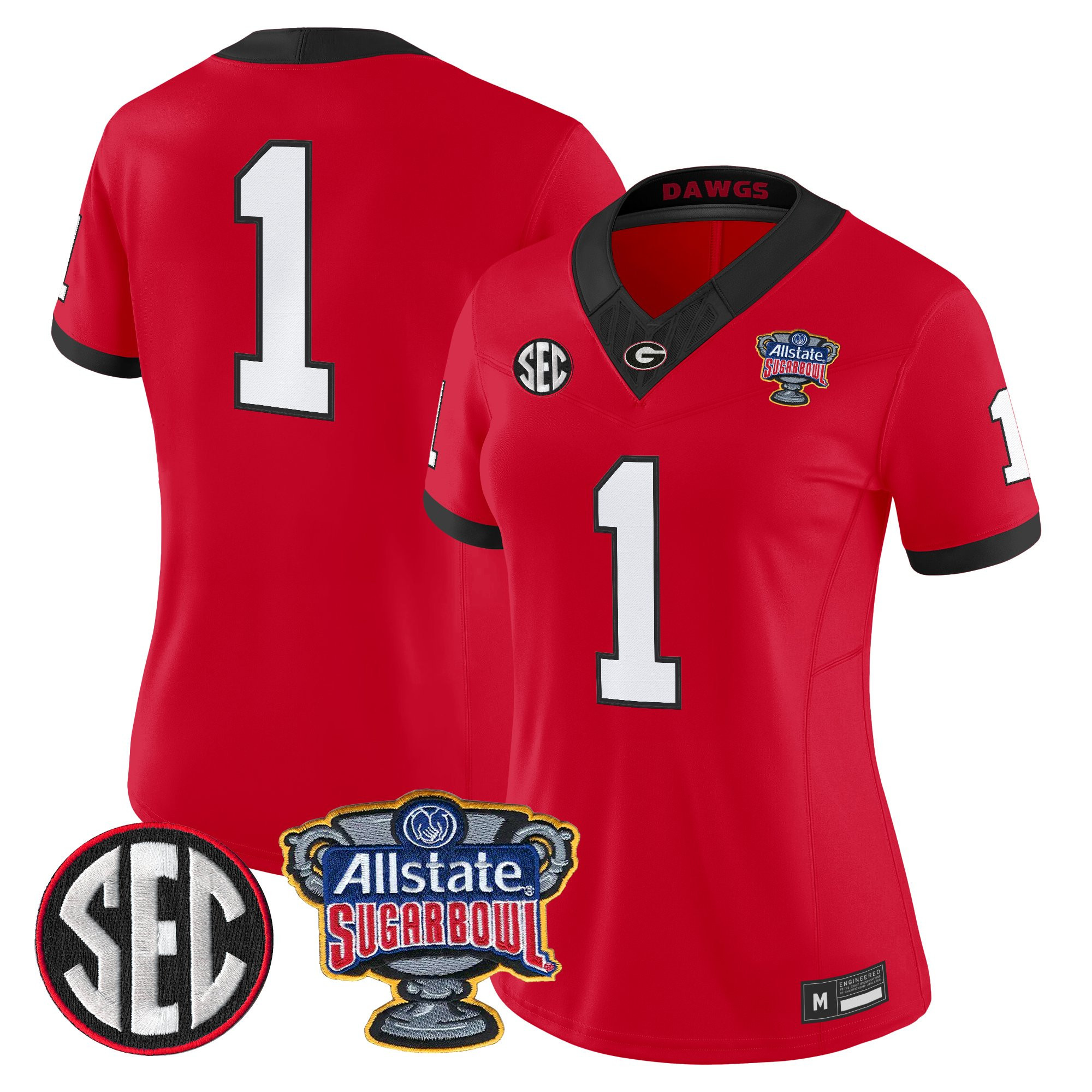 #1 Team Women's Georgia Bulldogs Sugar Bowl Patch Vapor Limited Red Jersey - All Stitched