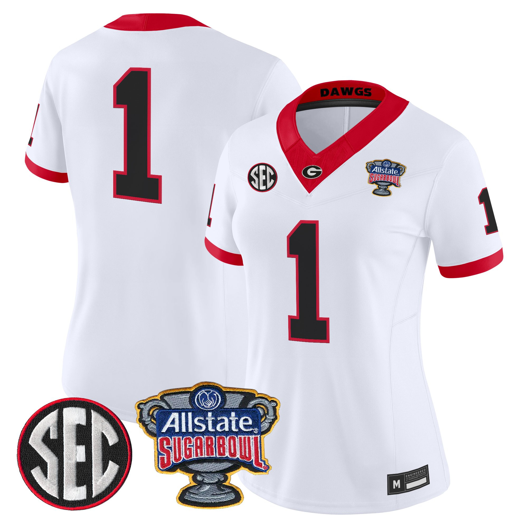 #1 Team Women's Georgia Bulldogs Sugar Bowl Patch Vapor Limited White Jersey - All Stitched