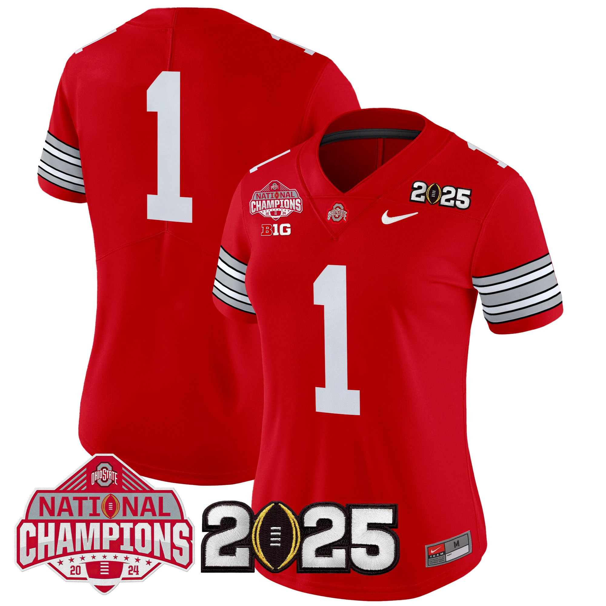 #1 Team Women's Ohio State Buckeyes Heritage Stripe 2025 National Champions Patch Vapor Limited Red Jersey - All Stitched