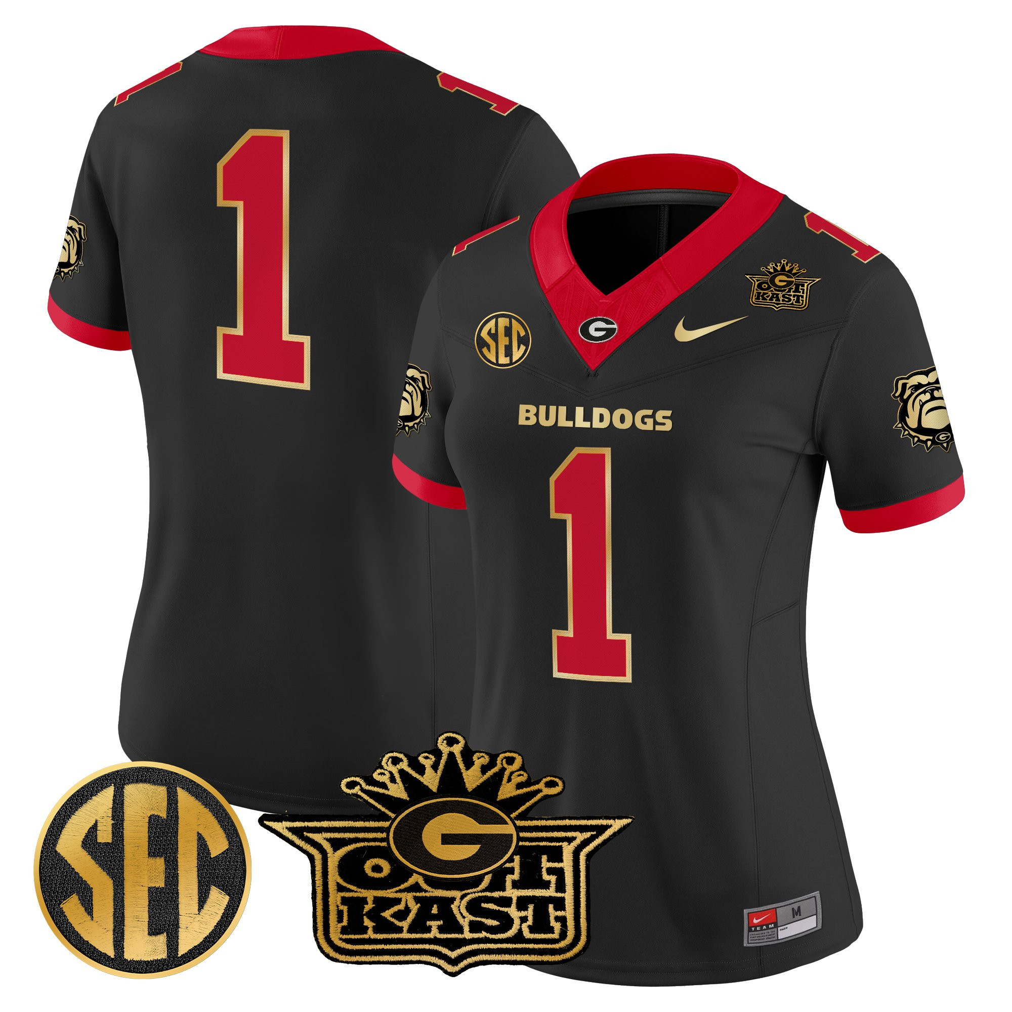 #1 Team Women's Outkast x Georgia Bulldogs Vapor Limited Black Gold Trim Jersey - All stitched