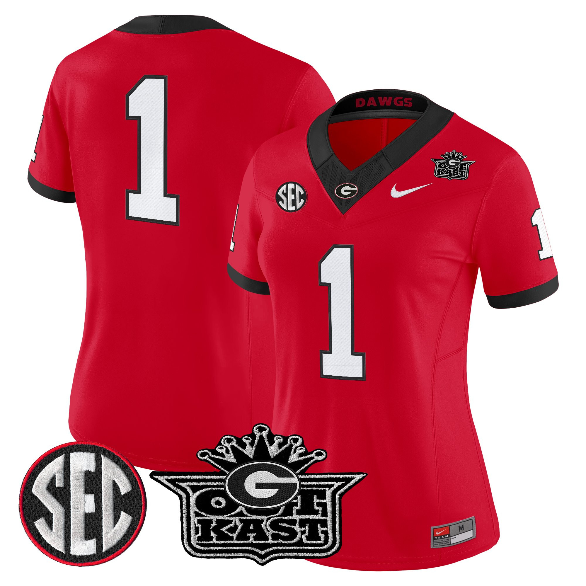 #1 Team Women's Outkast x Georgia Bulldogs Vapor Limited Red Jersey - All stitched