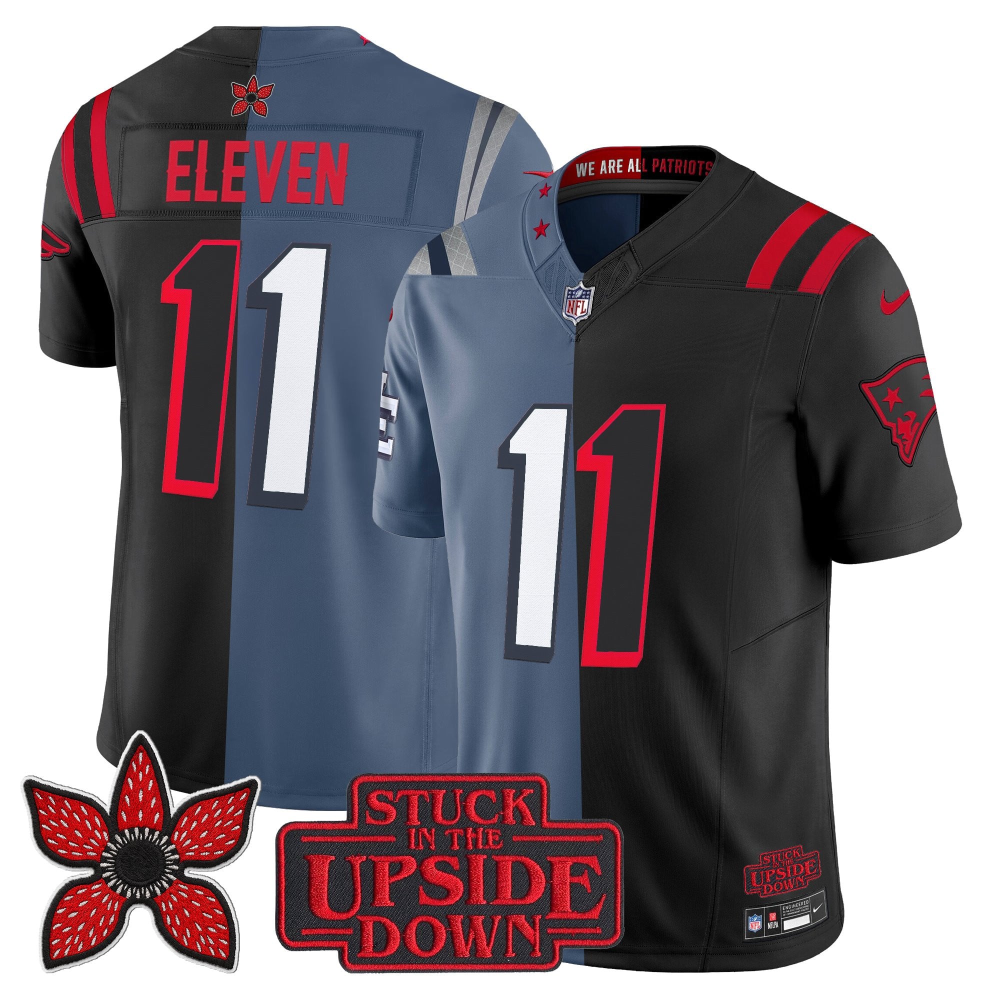 #11 Eleven Men's New England Patriots 'Upside Down Edition Vapor Limited Storm Blue-Black Jersey - All Stitched