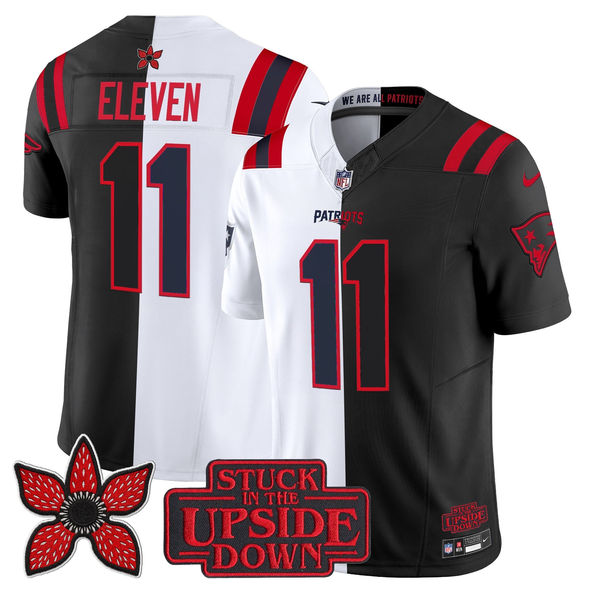 #11 Eleven Men's New England Patriots 'Upside Down Edition Vapor Limited White-Black Jersey - All Stitched