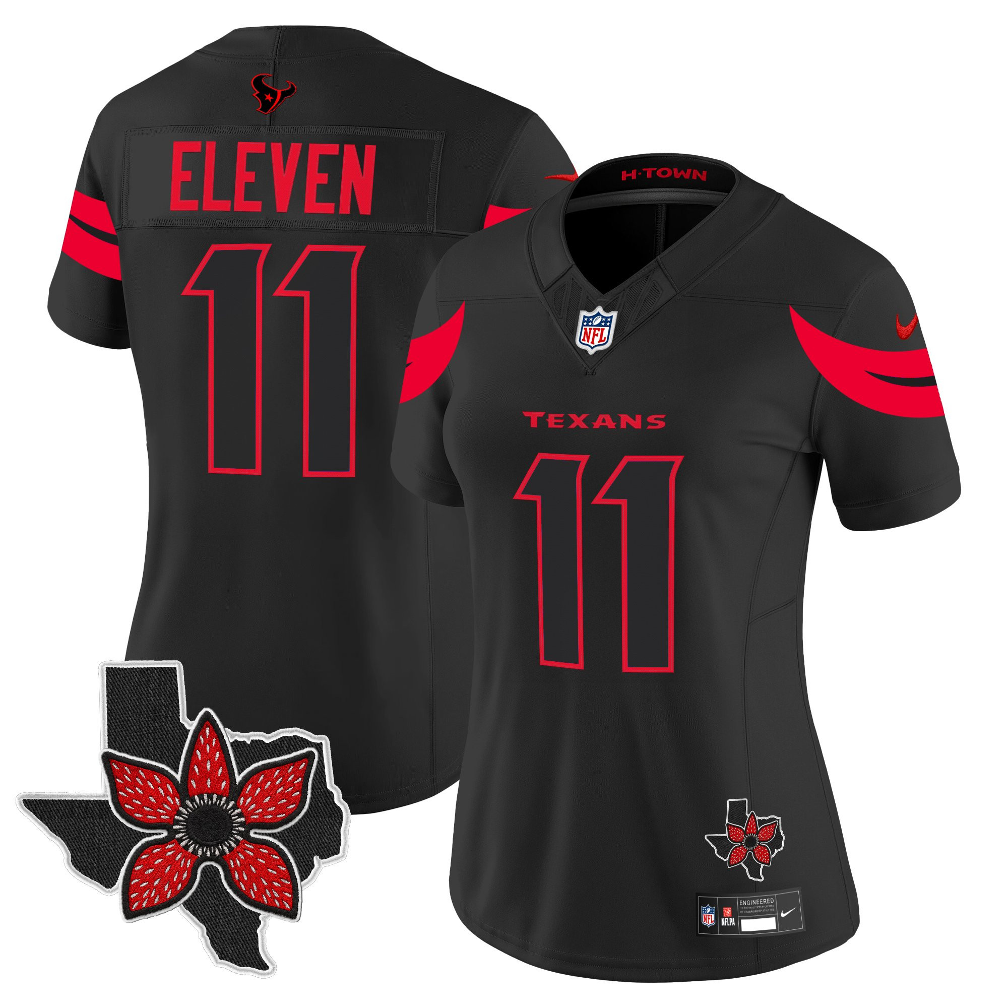 #11 Eleven Women's Houston Texans Stranger Things Edition Vapor Limited Black Jersey - All Stitched