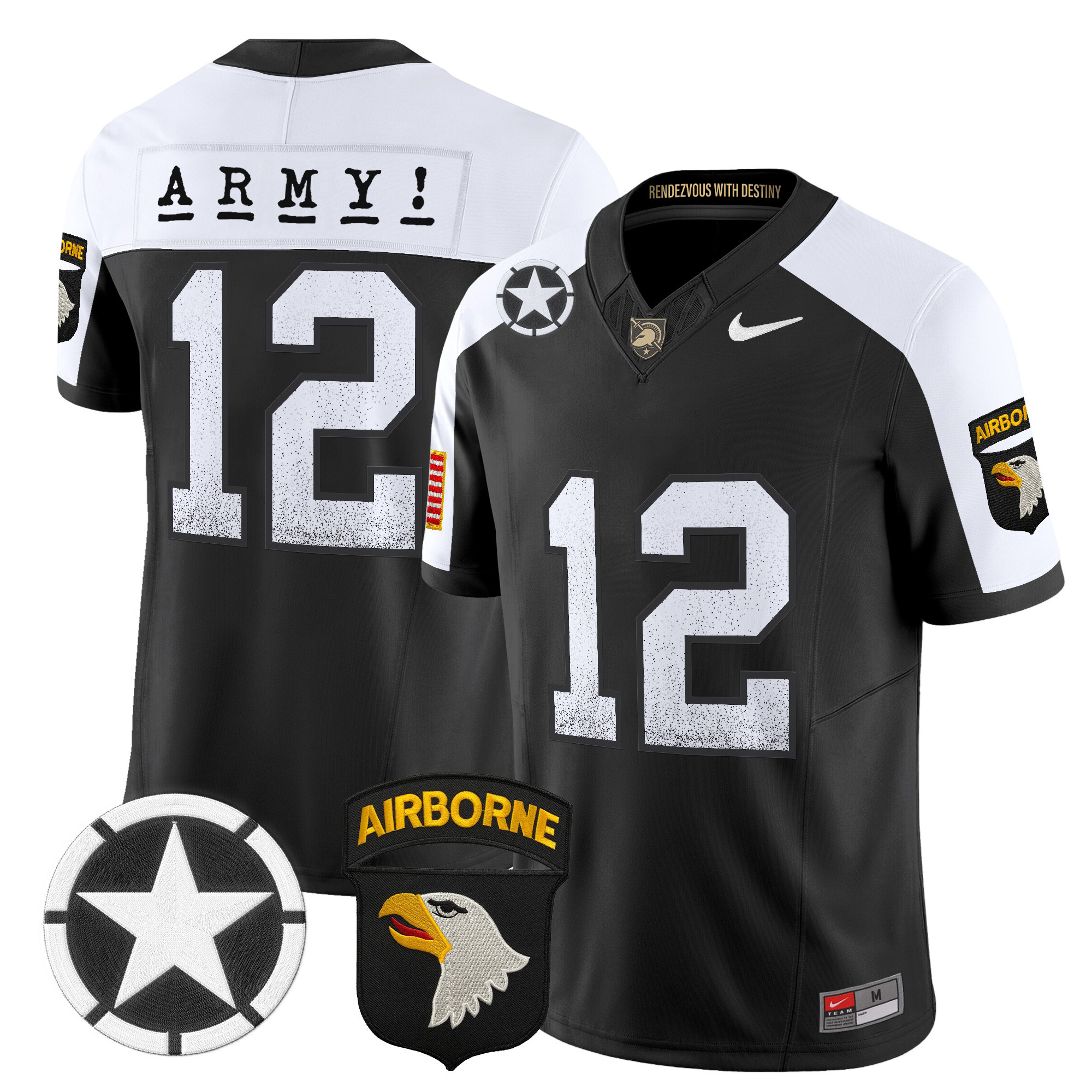 #12th Man Men's Army Black Knights 2025 Screaming Eagles Vapor Limited Black Alternate Jersey - All Stitched