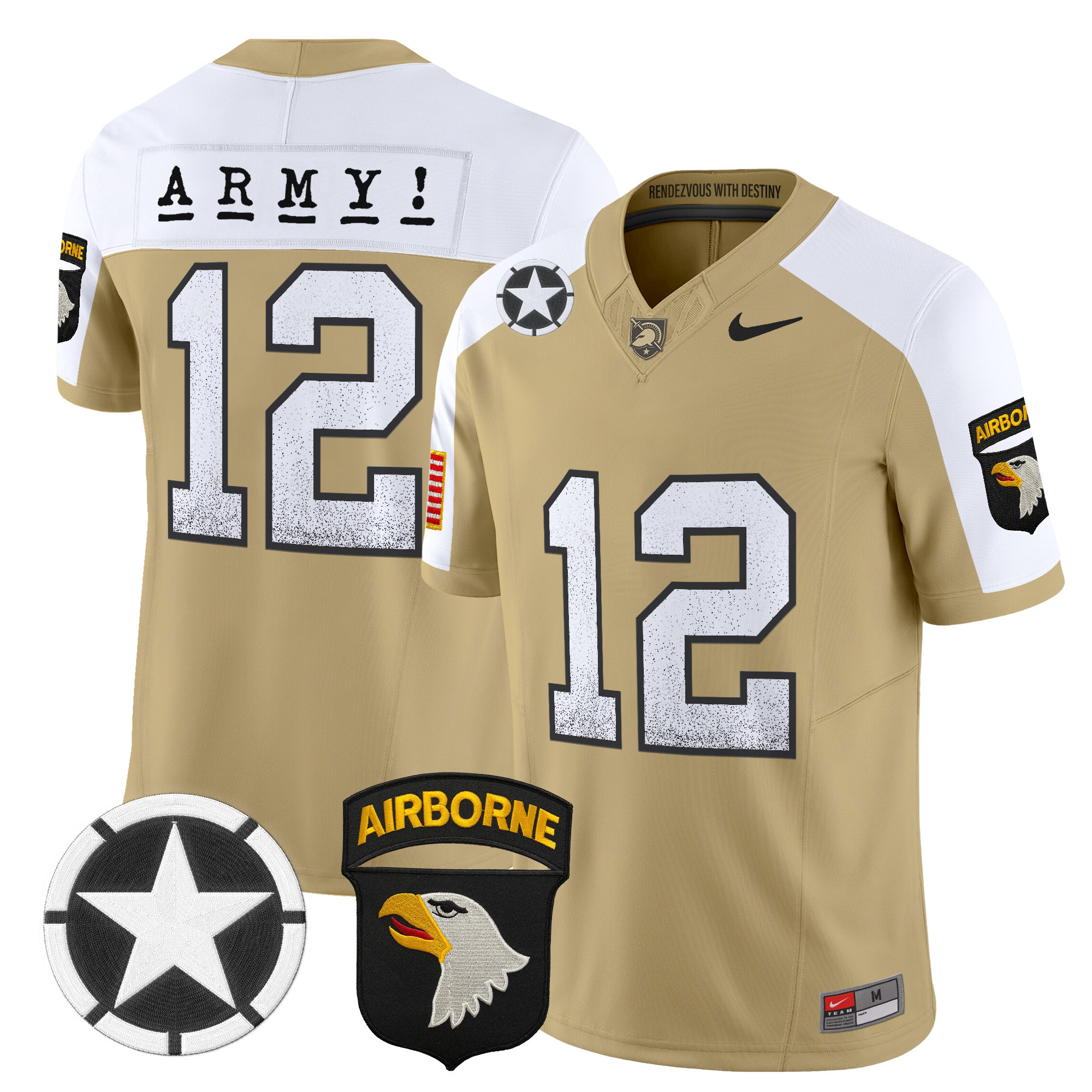 #12th Man Men's Army Black Knights 2025 Screaming Eagles Vapor Limited Tan Alternate Jersey - All Stitched