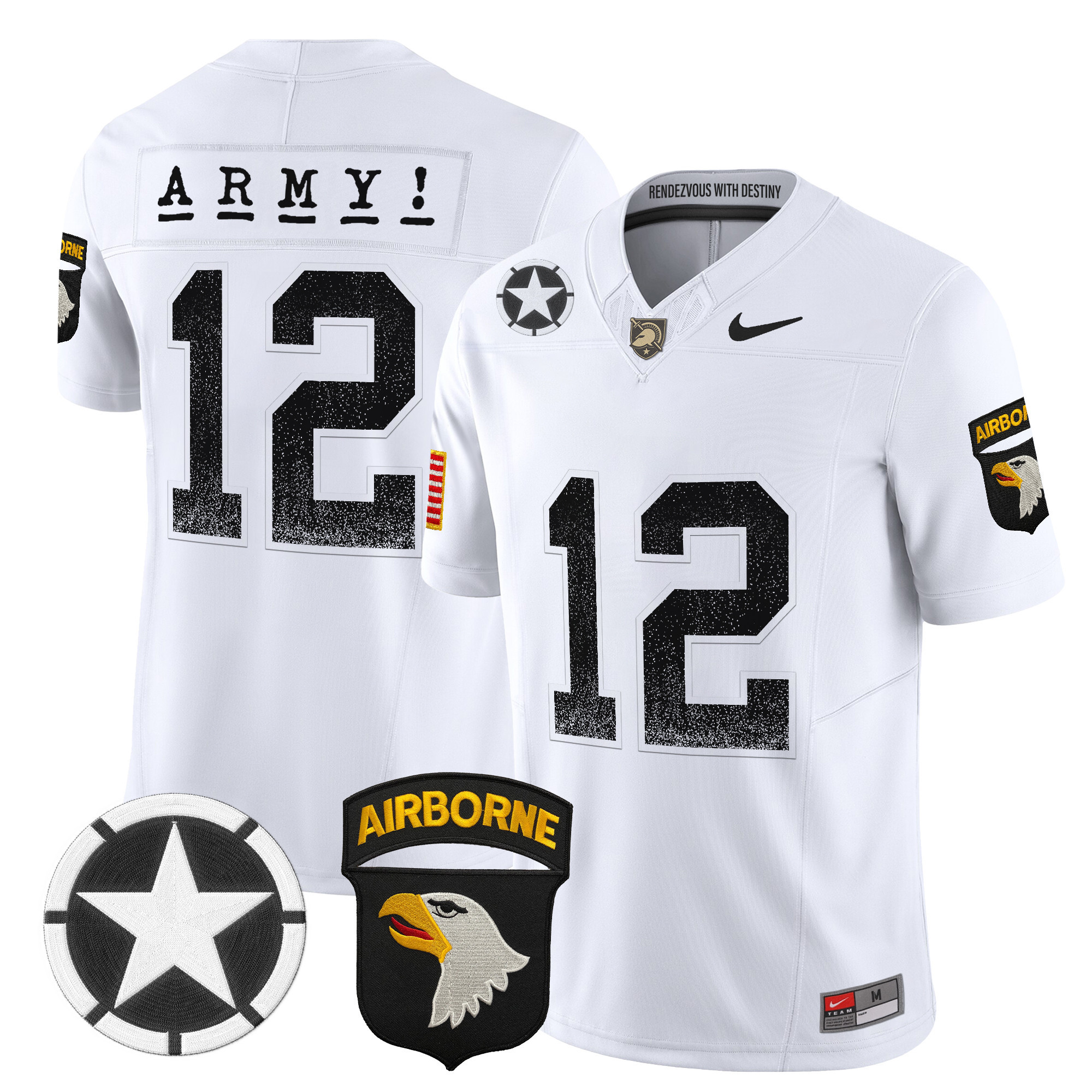 #12th Man Men's Army Black Knights 2025 Screaming Eagles Vapor Limited White Jersey - All Stitched
